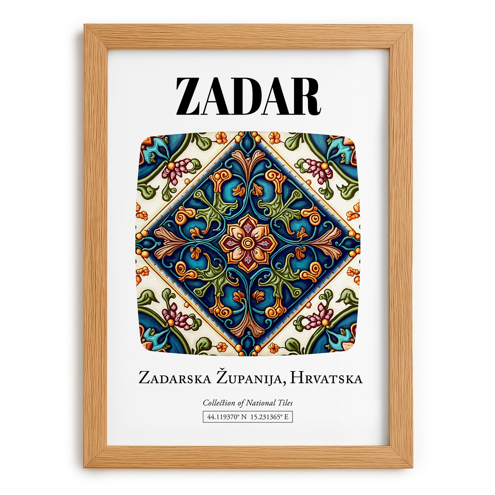 Zadar, Croatia – Minimalist Travel Print, set in oak frame