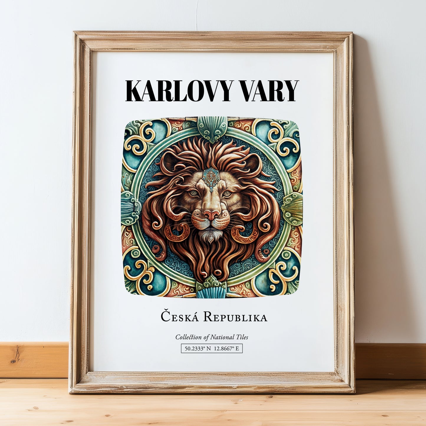 Karlovy Vary, Czech Republic – Travel Print, in wooden frame leaning on the floor