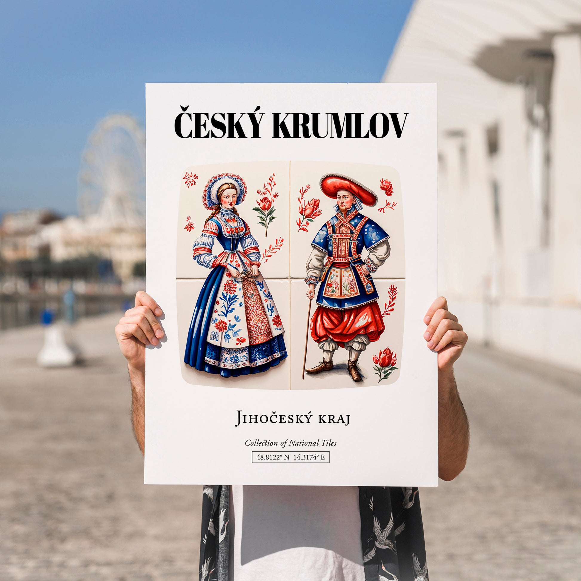 Český Krumlov, Czech Republic – Global Cities Wall Print, no-text version framed in wood