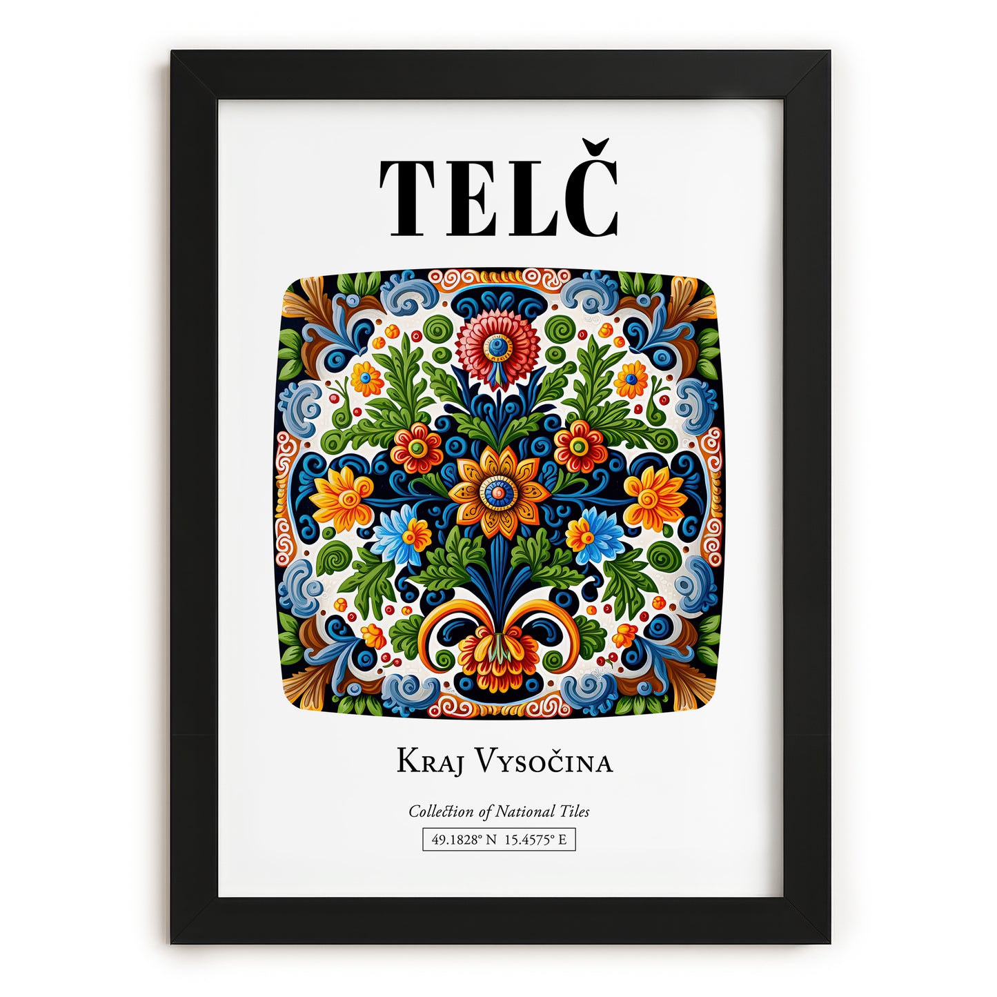 Telč, Czech Republic – Illustrated Travel Poster, in sleek black frame
