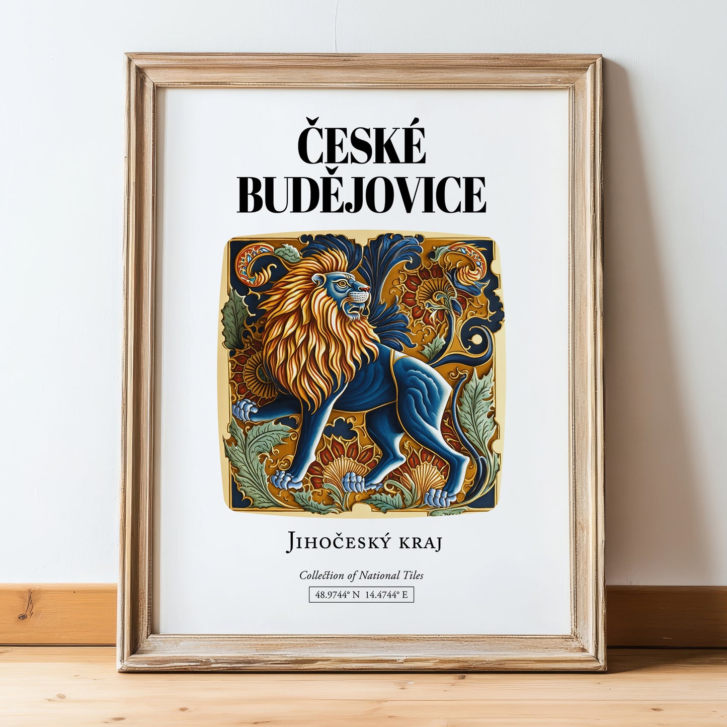 České Budějovice, Czech Republic – World Travel Art, in wooden frame leaning on the floor