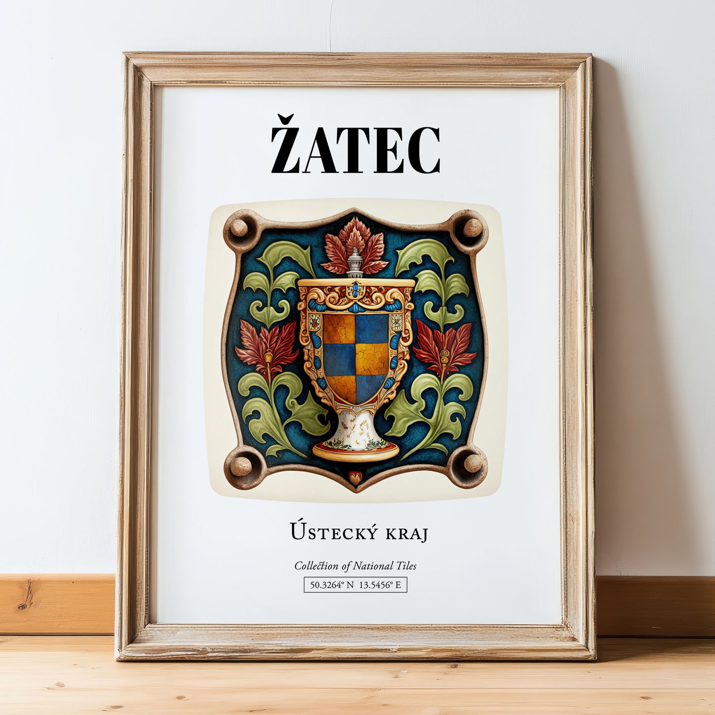 Žatec, Czech Republic – Historic Cities Art Print, in wooden frame leaning on the floor