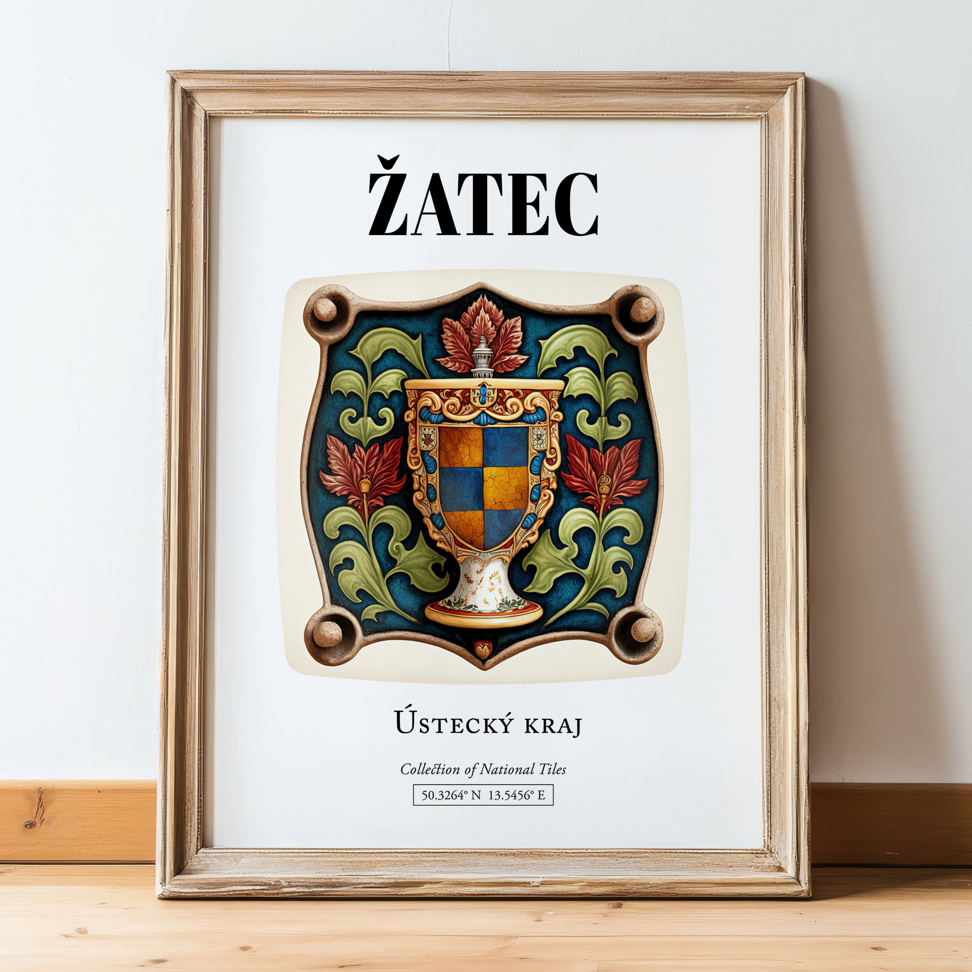 Žatec, Czech Republic – Historic Cities Art Print, in wooden frame leaning on the floor