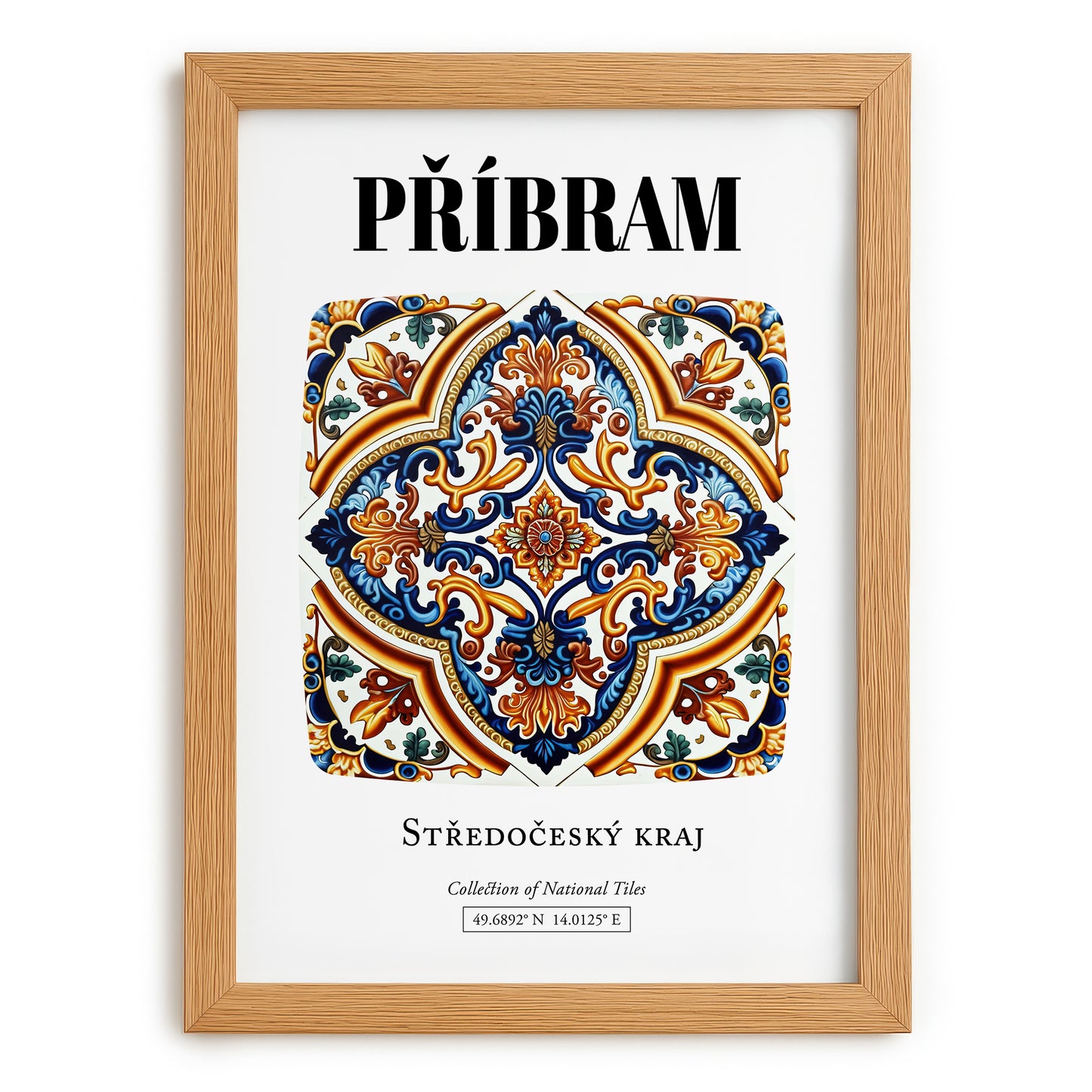 Příbram, Czech Republic – Travel Poster, set in oak frame