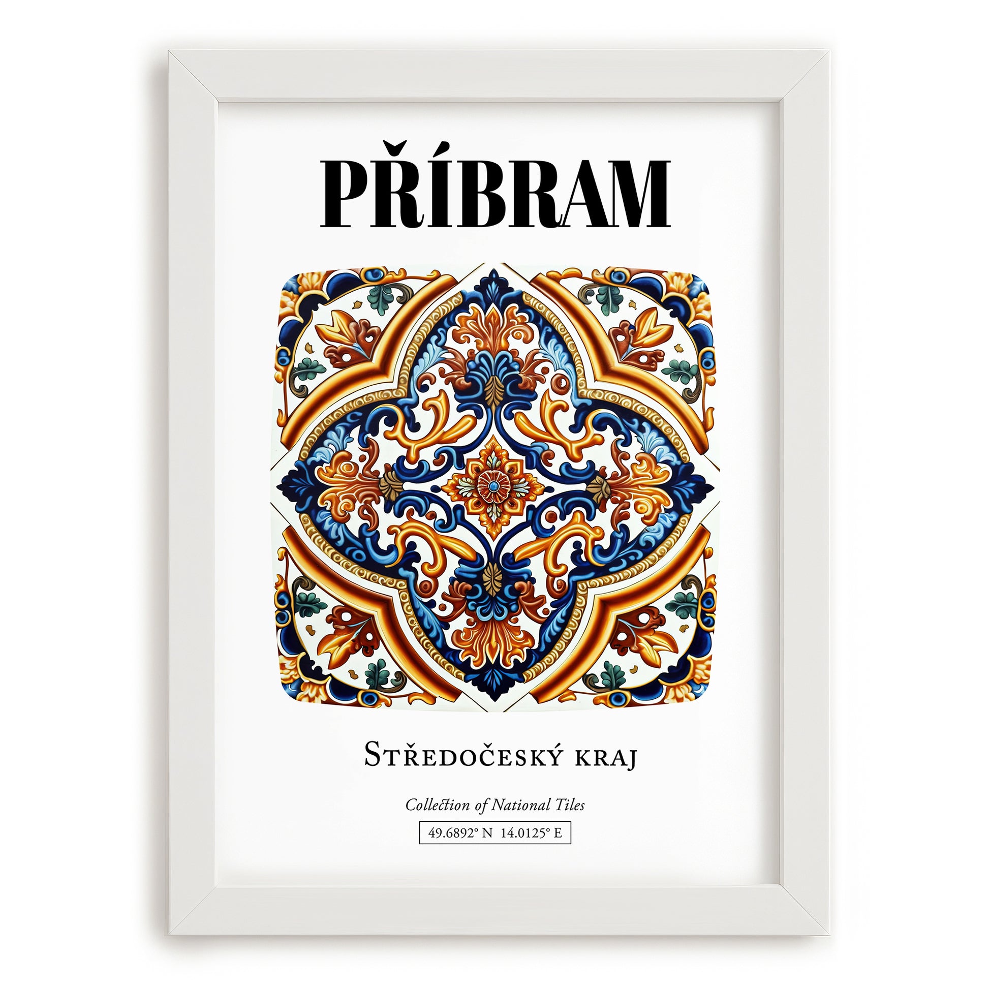 Příbram, Czech Republic – Travel Poster, placed in minimal white frame