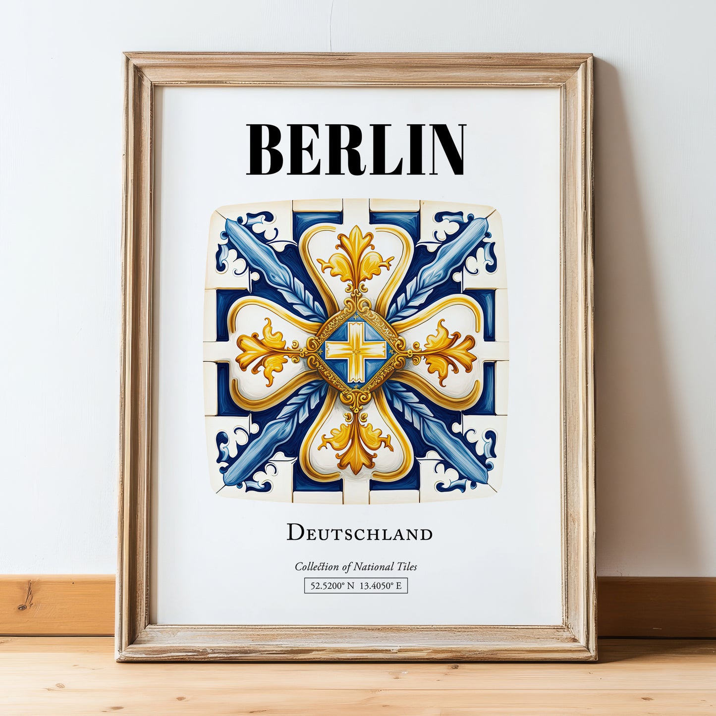 Berlin, Germany – Travel Wall Decor, in wooden frame leaning on the floor