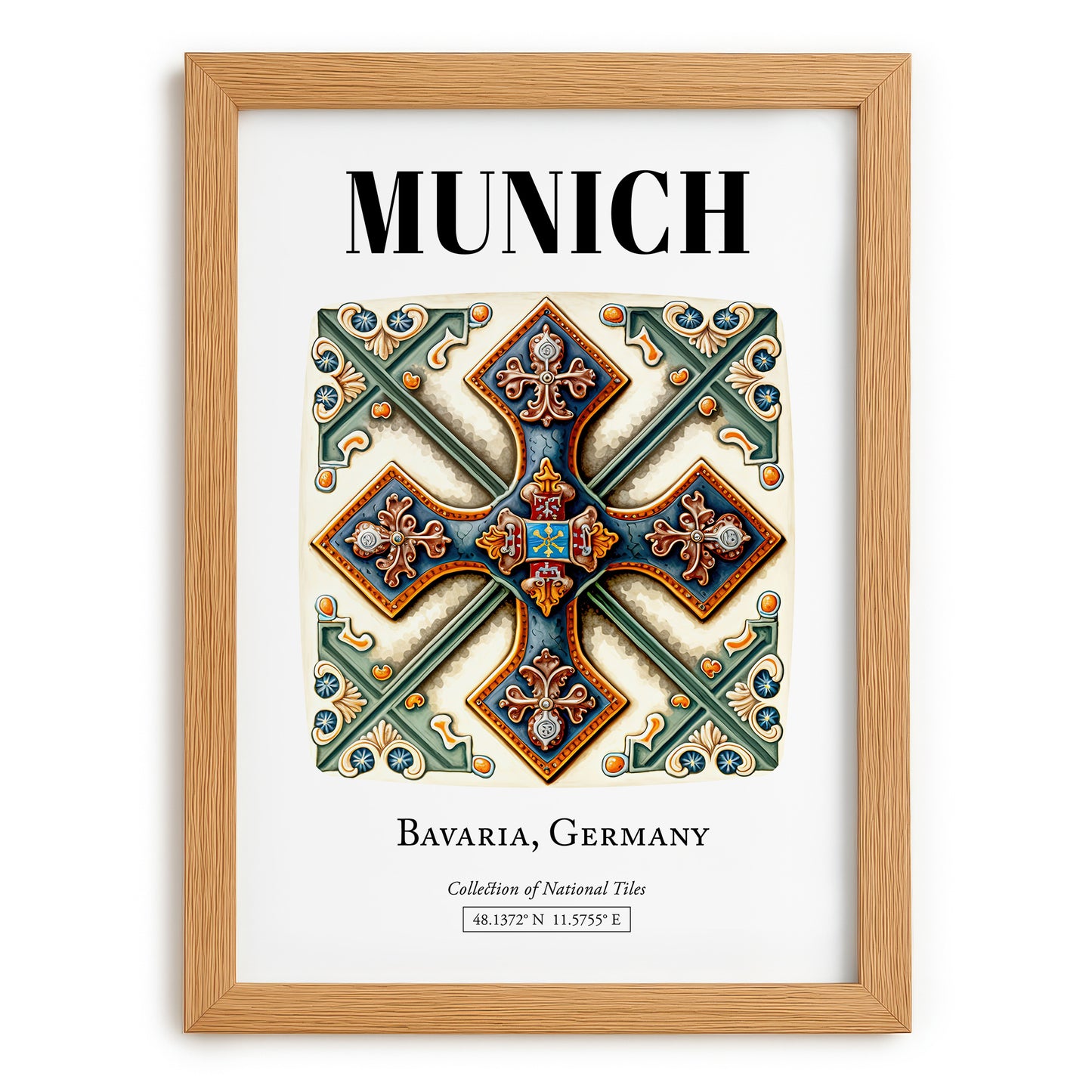 Munich, Germany – Travel Print, set in oak frame