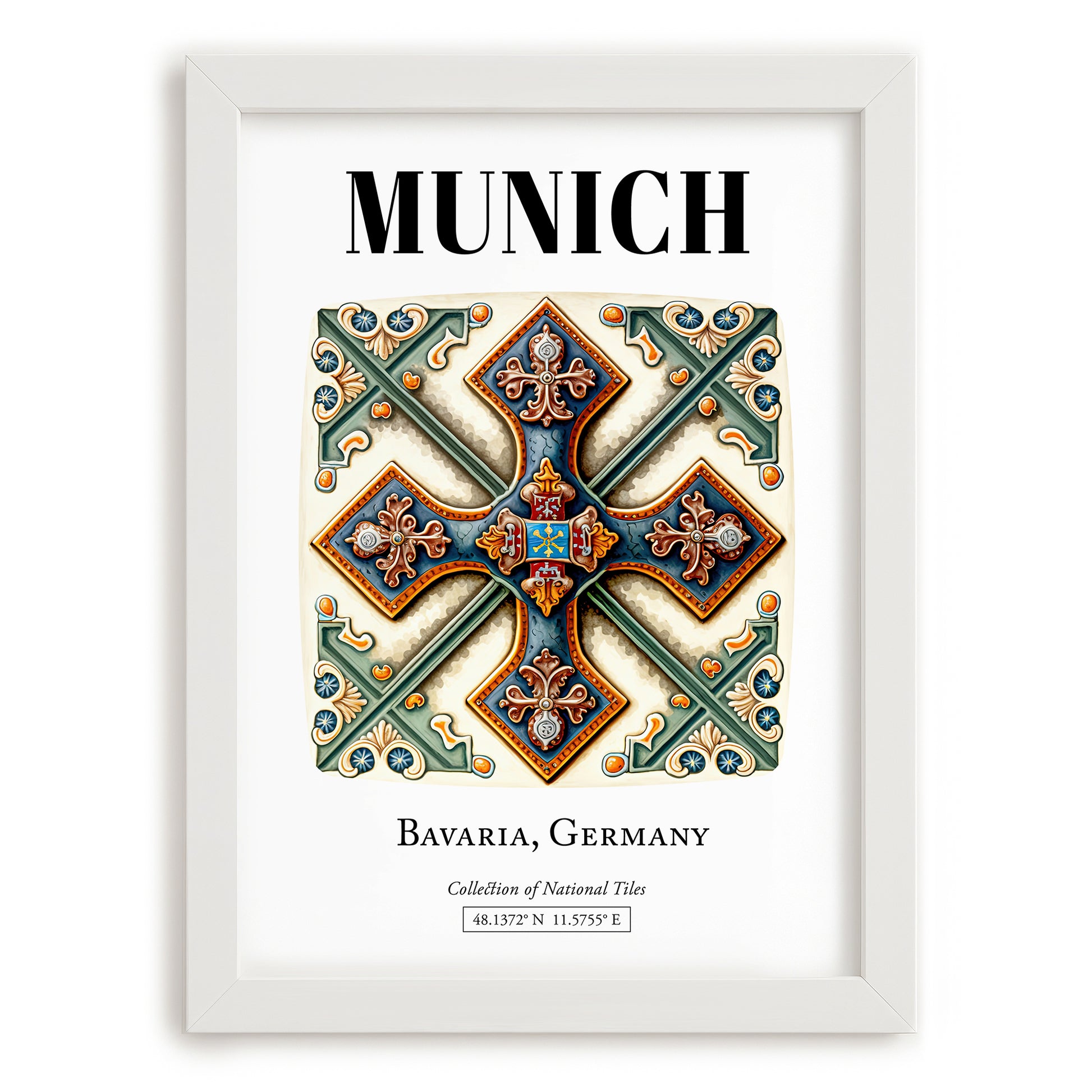 Munich, Germany – Travel Print, placed in minimal white frame