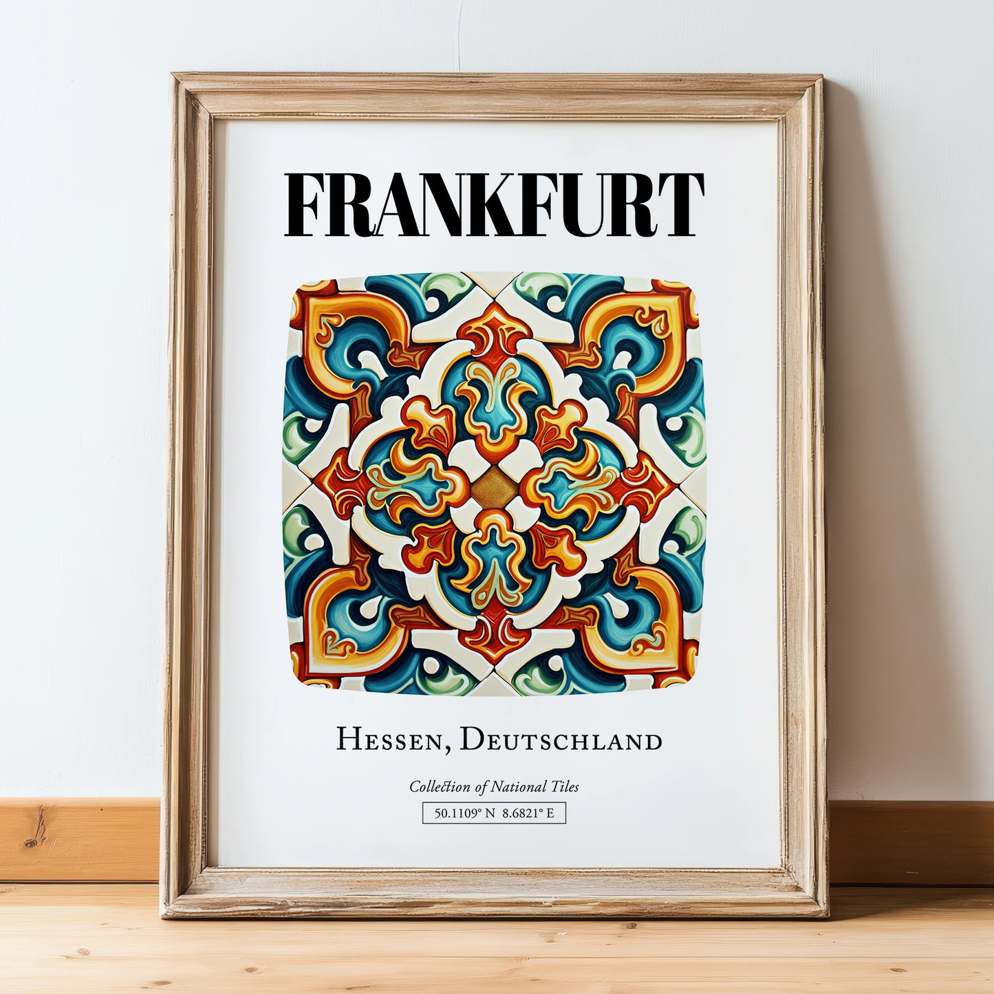 Frankfurt, Germany – Dream Destination Decor, in wooden frame leaning on the floor