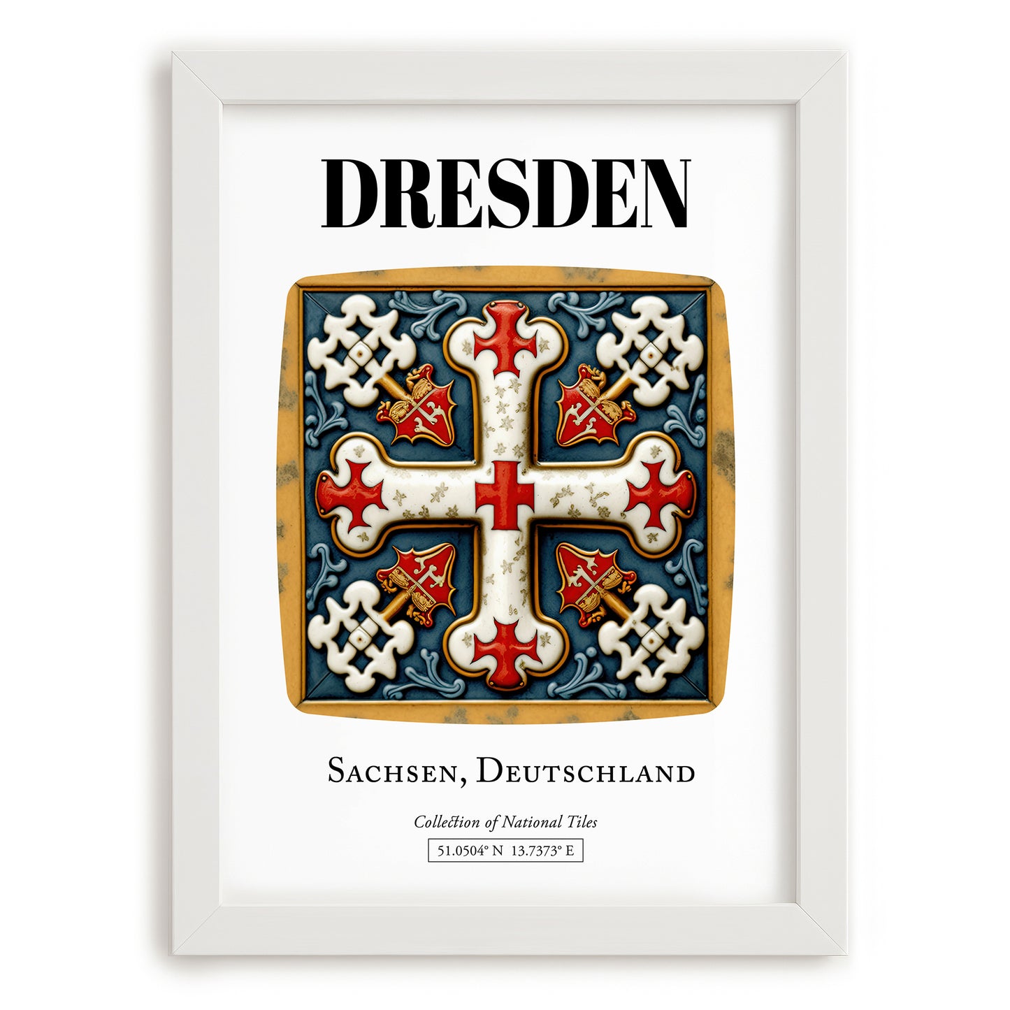 Dresden, Germany – Travel Poster, placed in minimal white frame