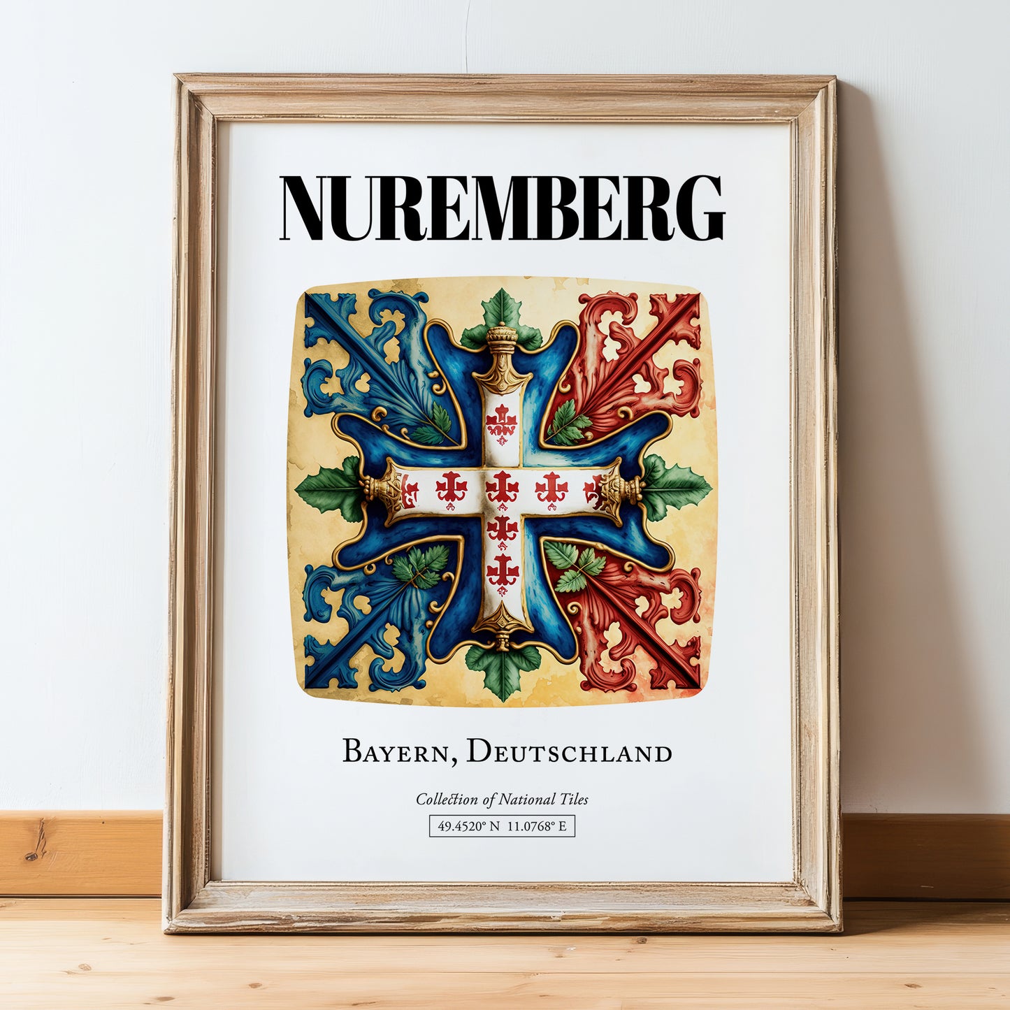 Nuremberg, Germany – Travel Print, in wooden frame leaning on the floor