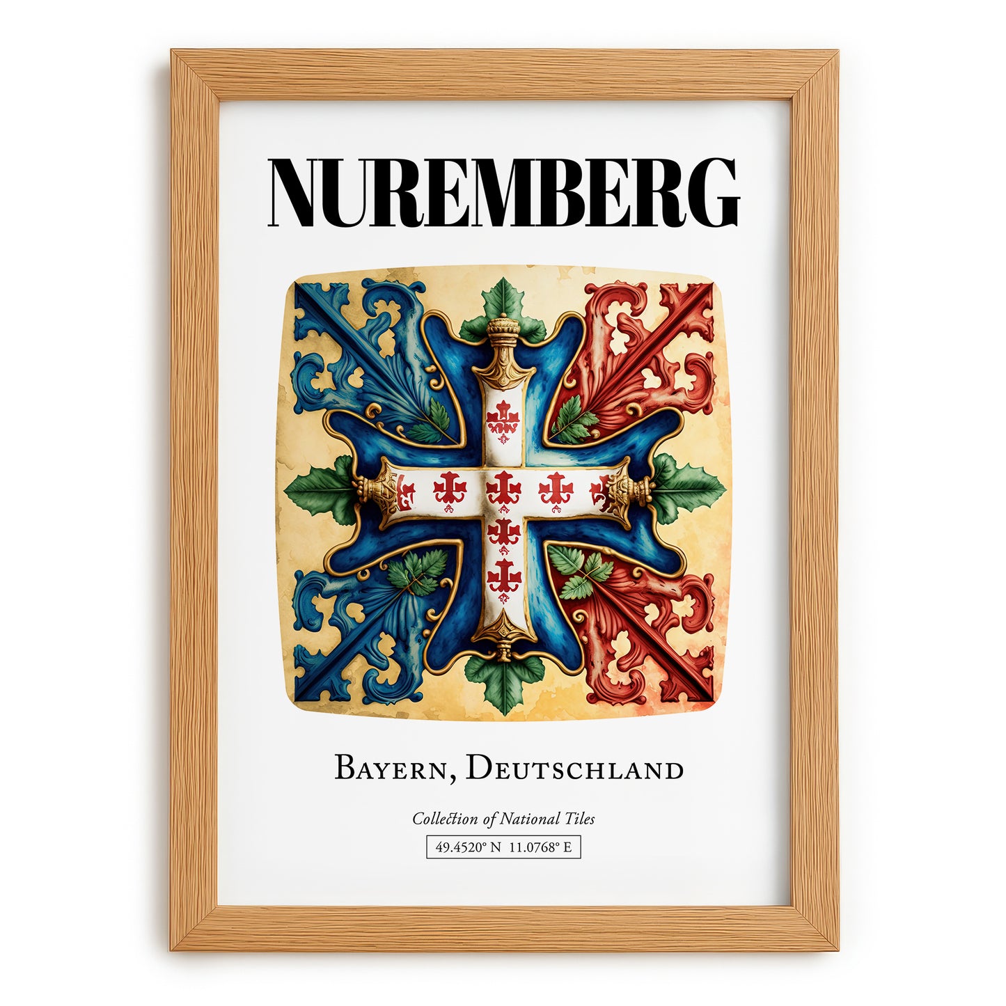 Nuremberg, Germany – Travel Print, set in oak frame