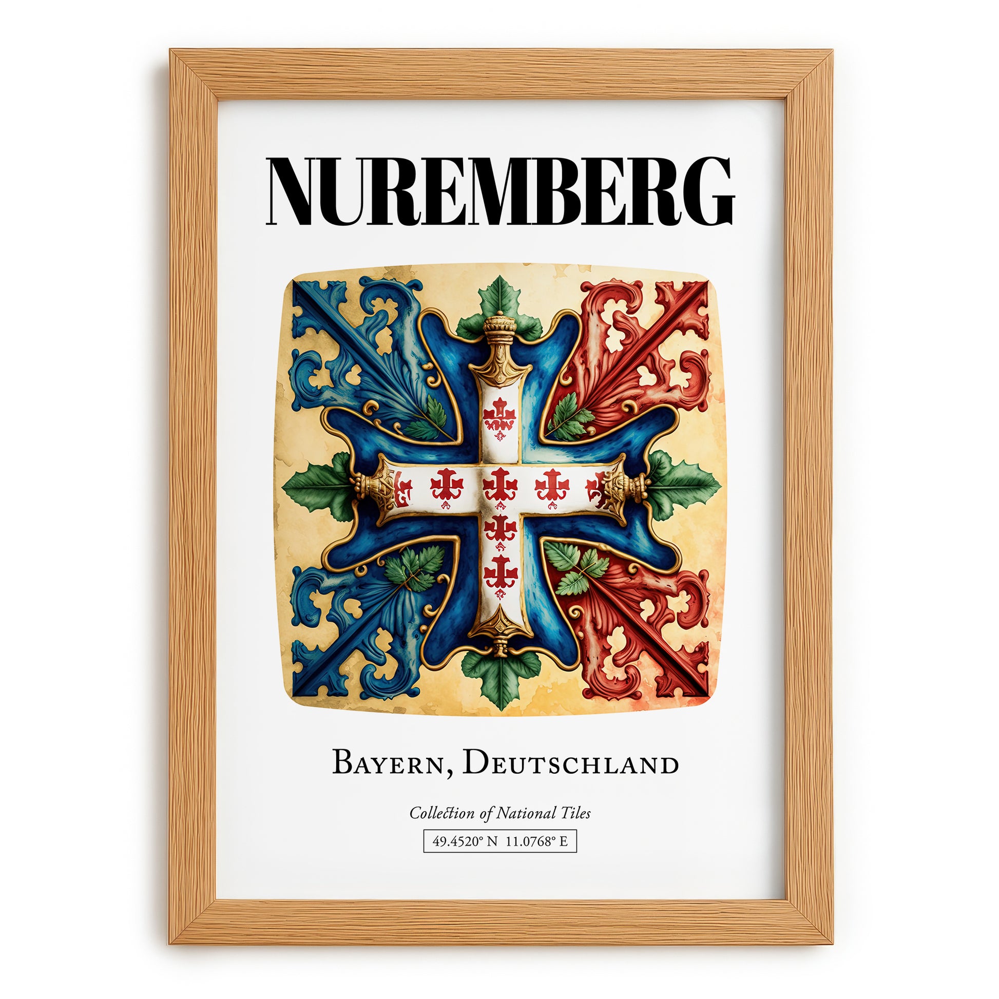 Nuremberg, Germany – Travel Print, set in oak frame