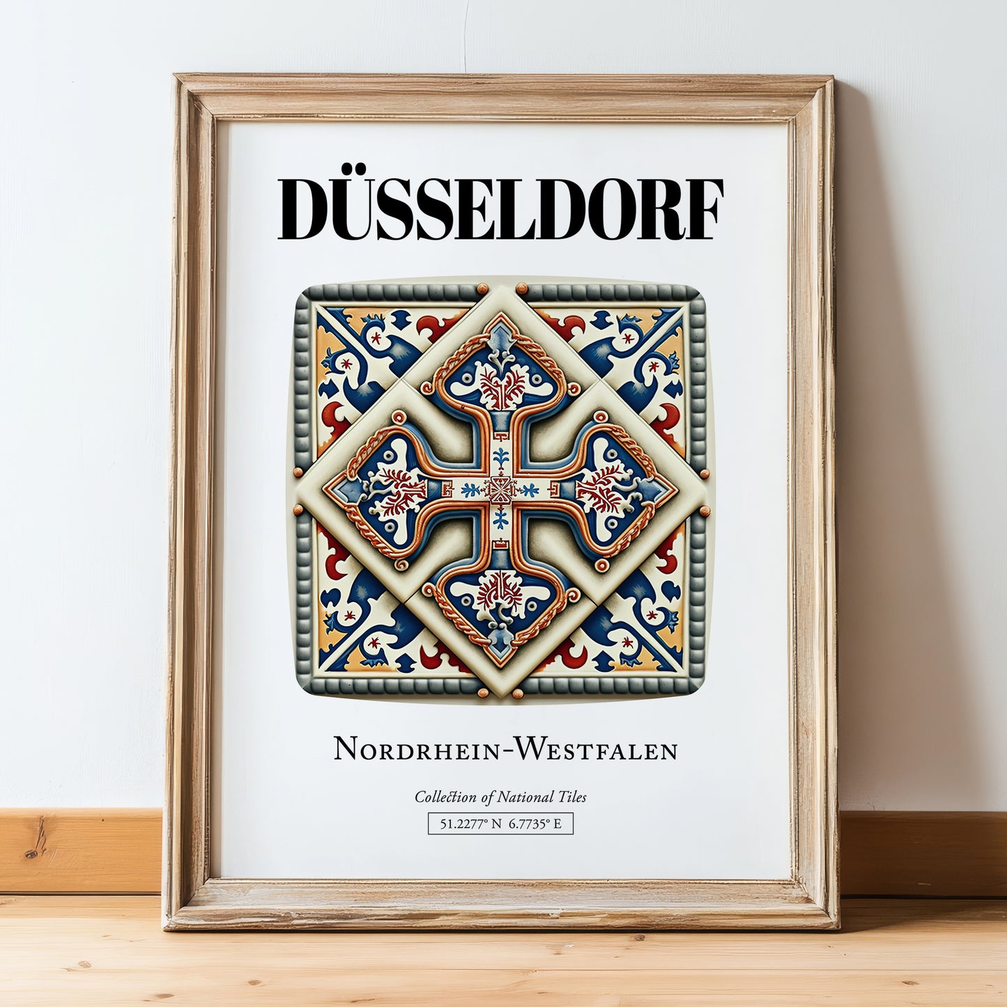 Düsseldorf, Germany – Cultural Heritage Wall Art, in wooden frame leaning on the floor