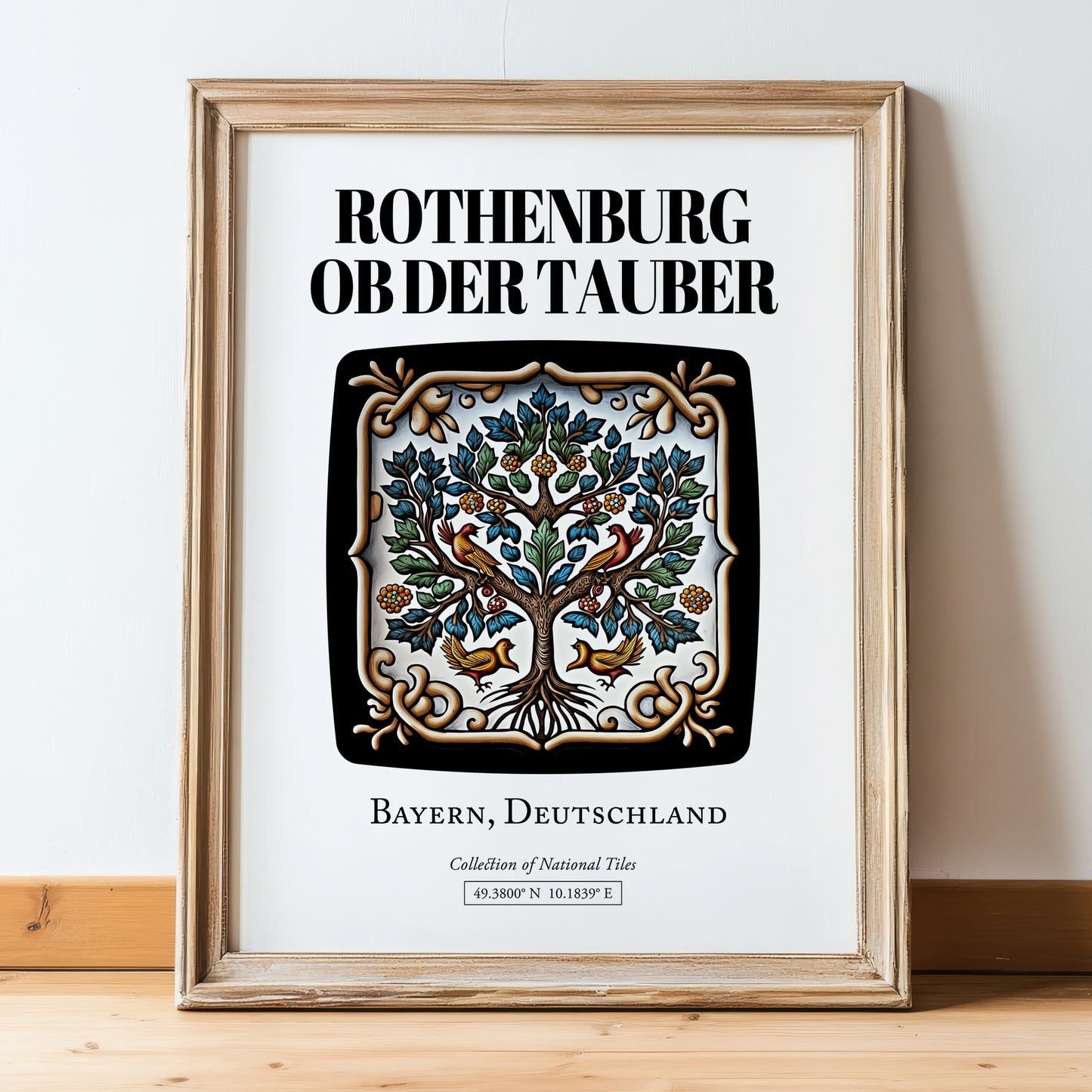 Rothenburg Ob Der Tauber, Germany – Historic Cities Art Print, in wooden frame leaning on the floor