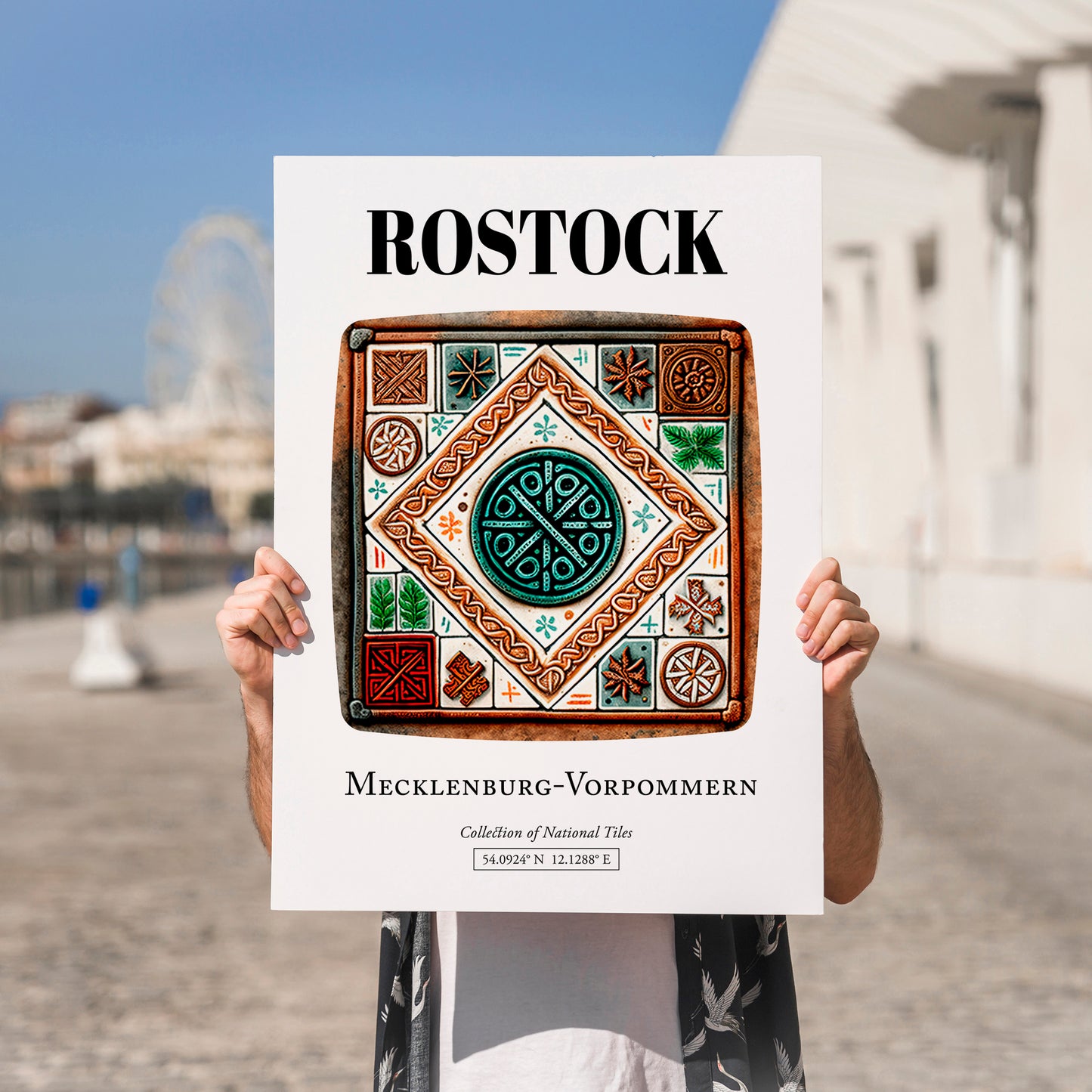 Rostock, Germany – Travel Poster, no-text version framed in wood
