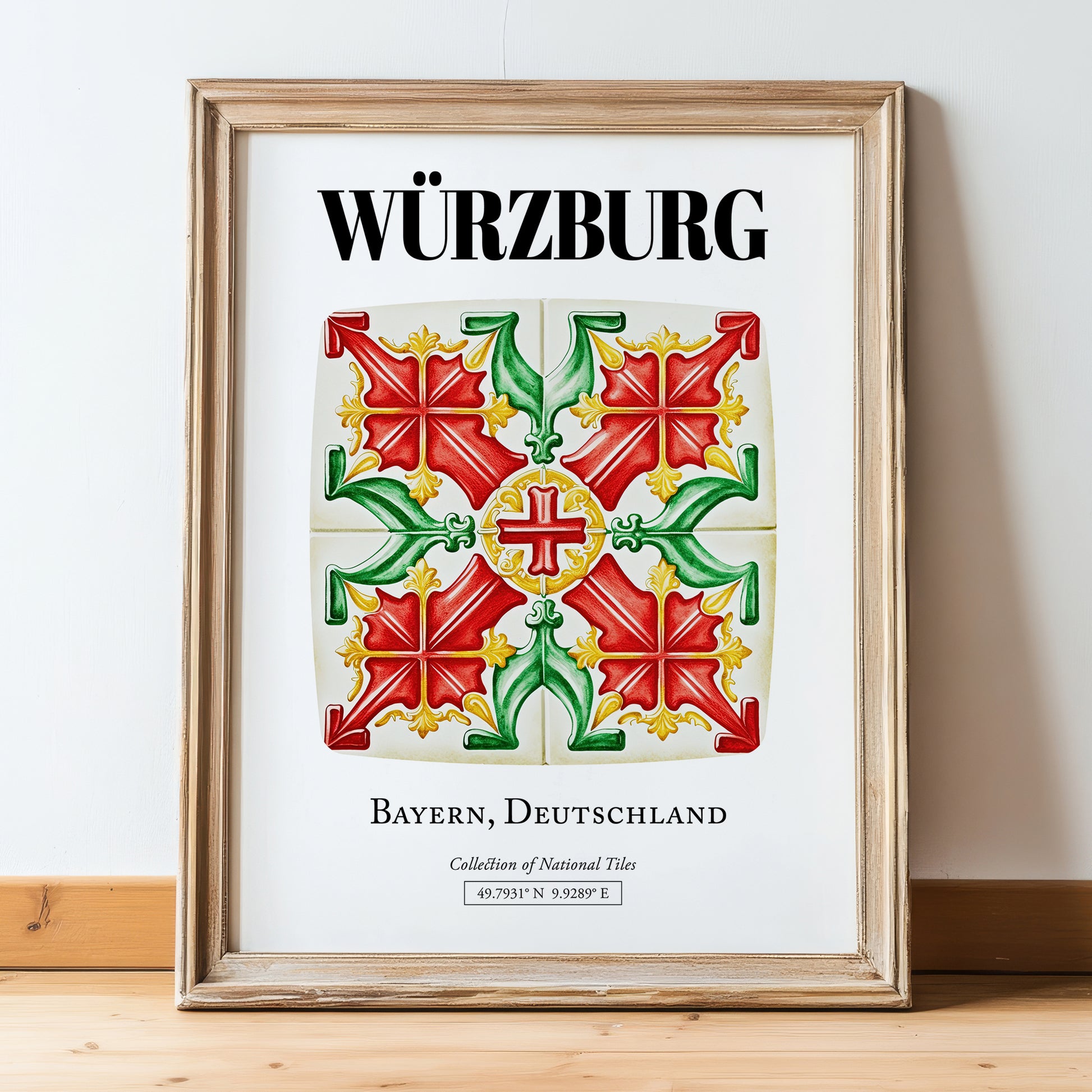 Würzburg, Germany – Travel Wall Art, in wooden frame leaning on the floor