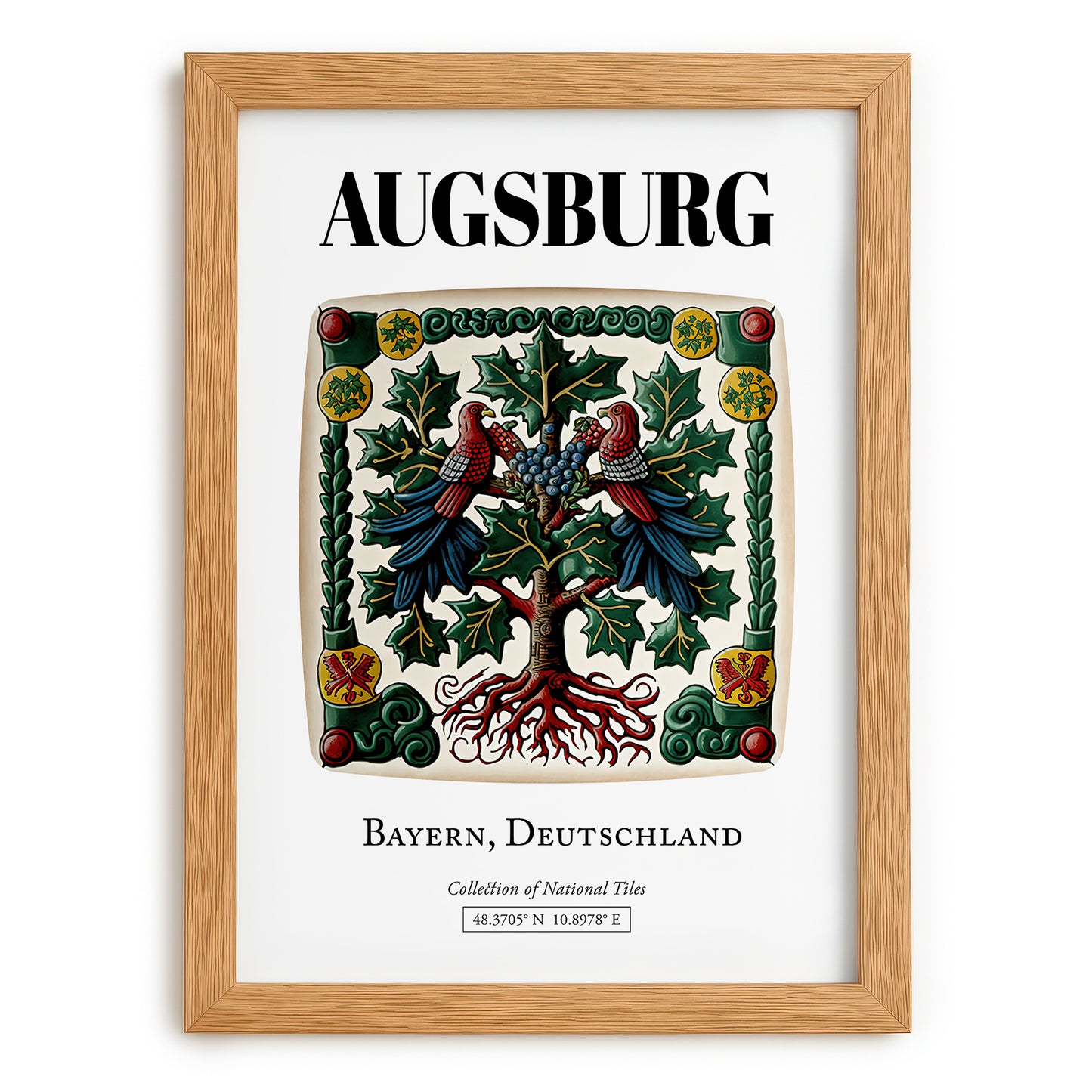 Augsburg, Germany – Travel Poster, set in oak frame