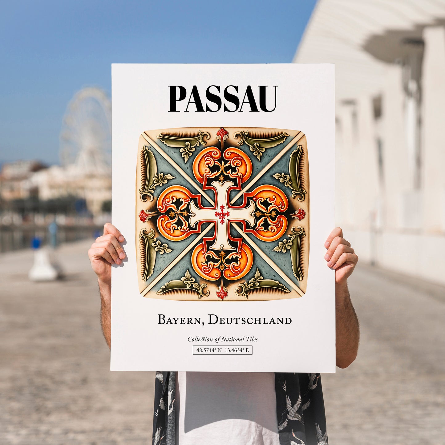 Passau, Germany – Global Cities Wall Print, no-text version framed in wood