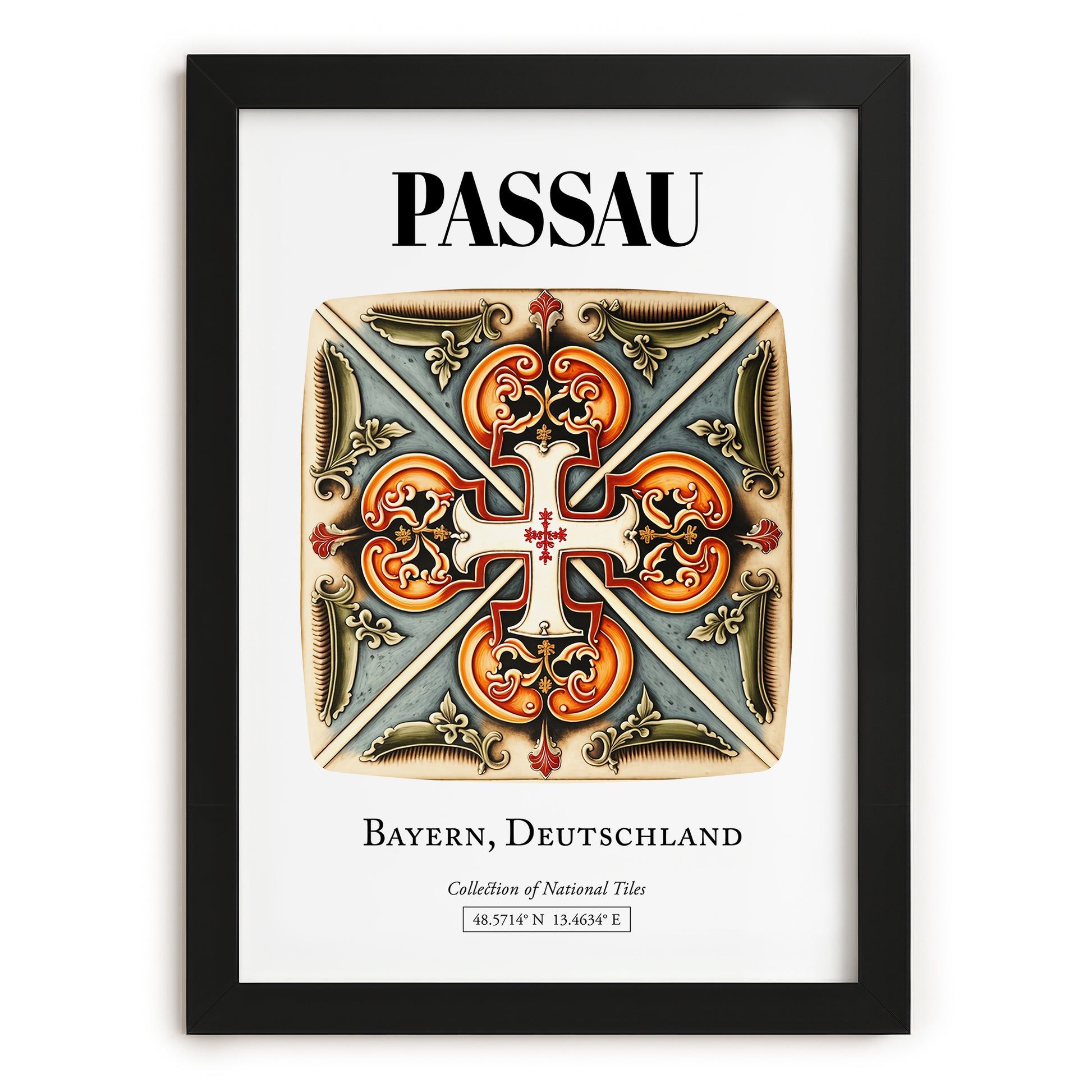 Passau, Germany – Global Cities Wall Print, in sleek black frame