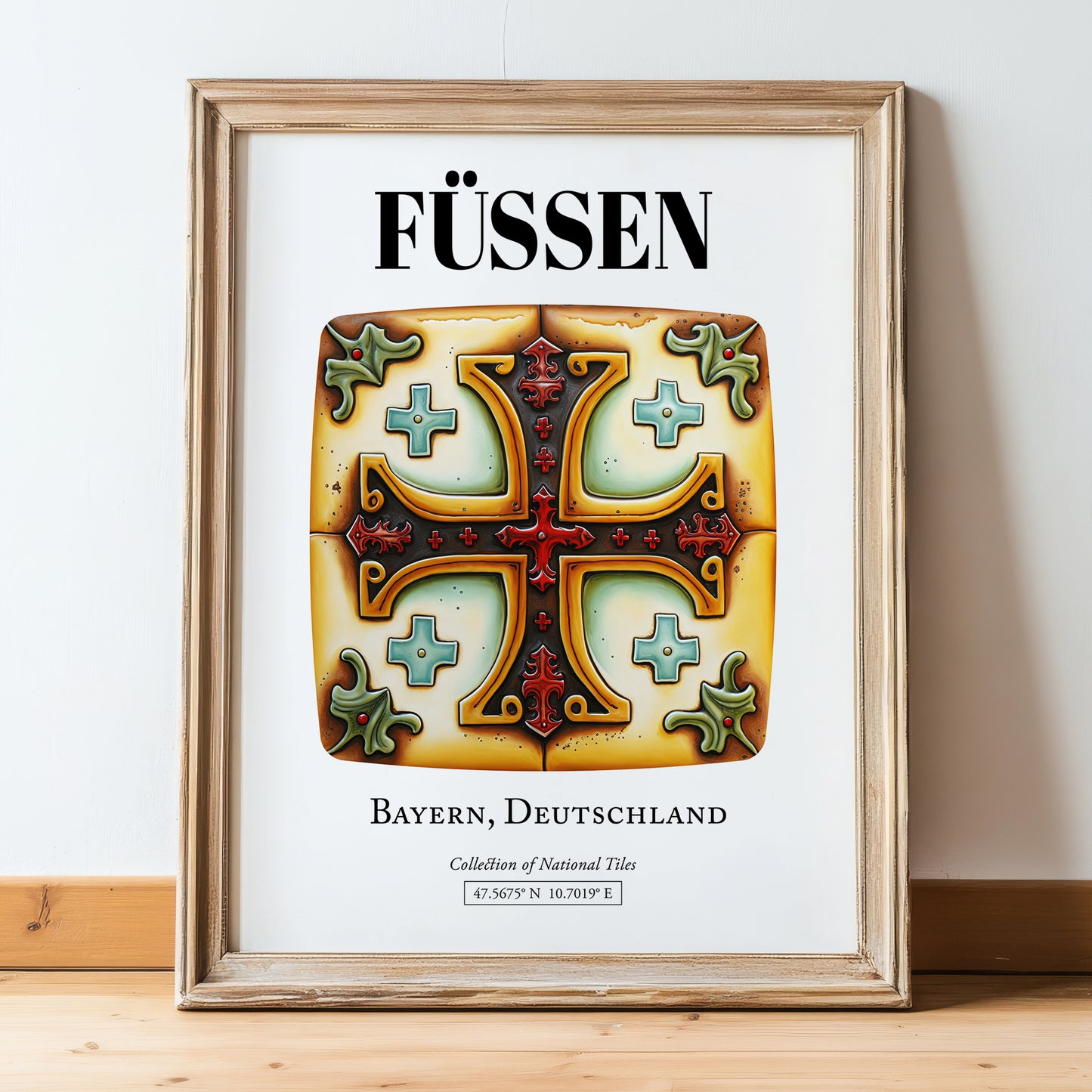 Füssen, Germany – Travel Memories Wall Print, in wooden frame leaning on the floor
