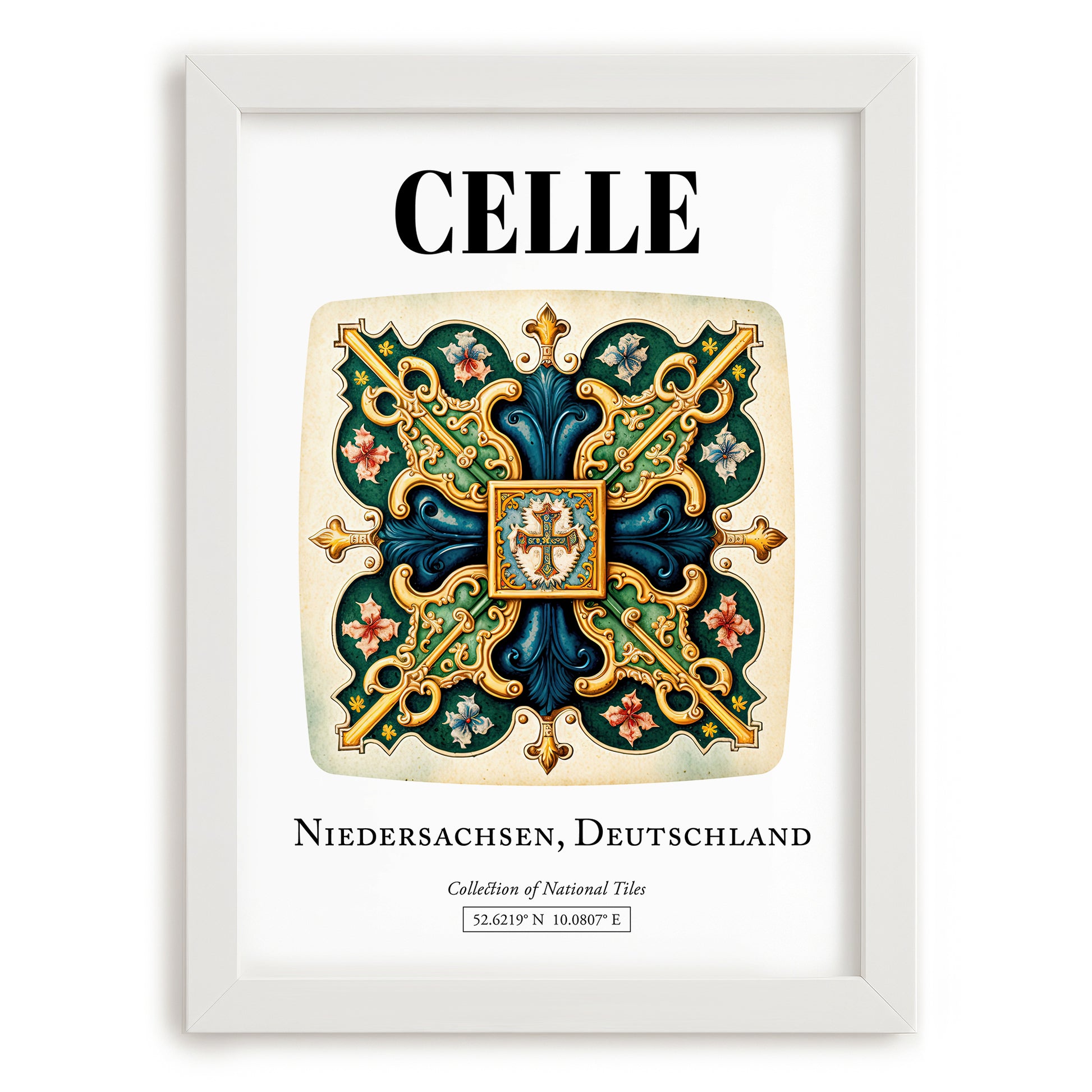 Celle, Germany – Travel Poster, placed in minimal white frame
