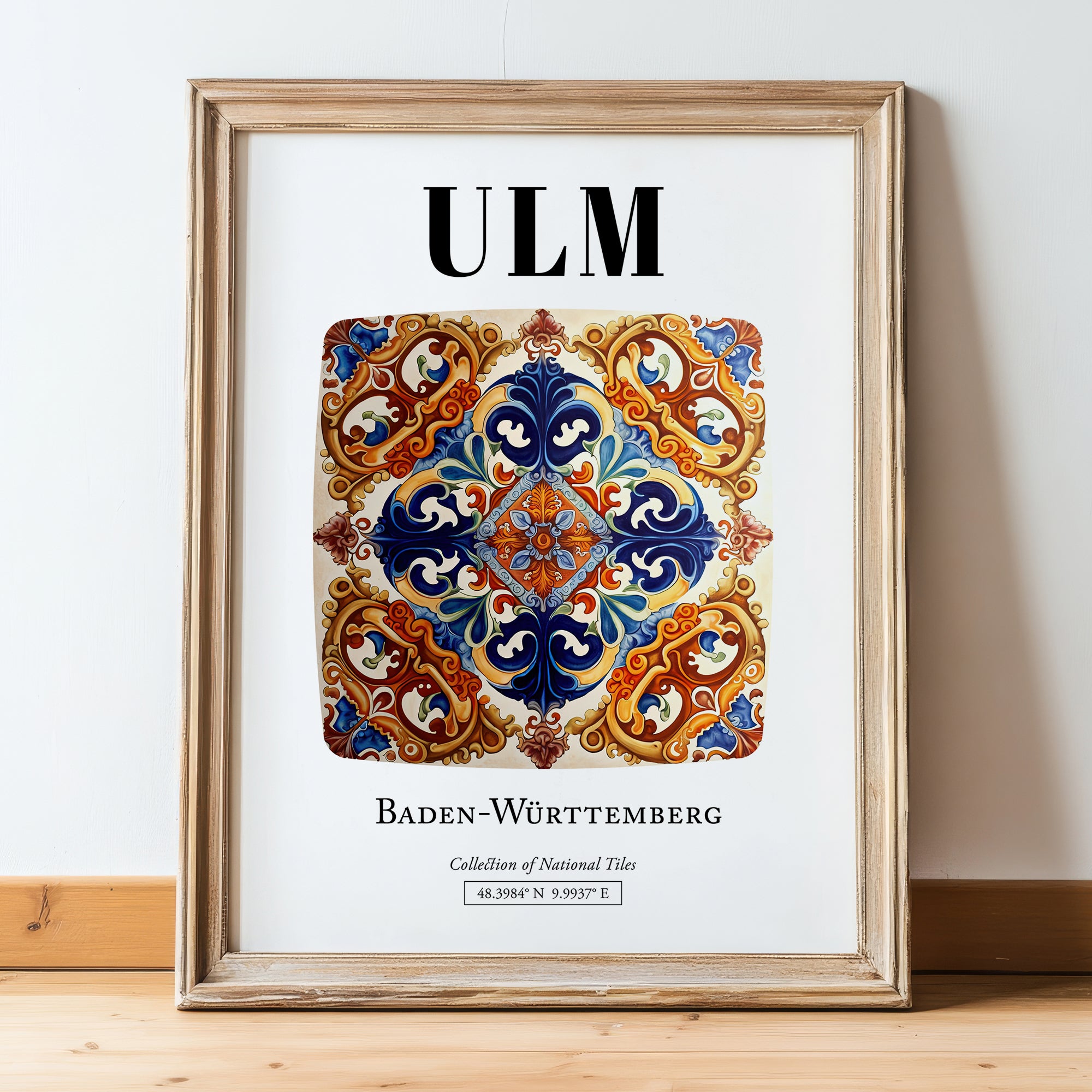Ulm, Germany – Travel Print, in wooden frame leaning on the floor