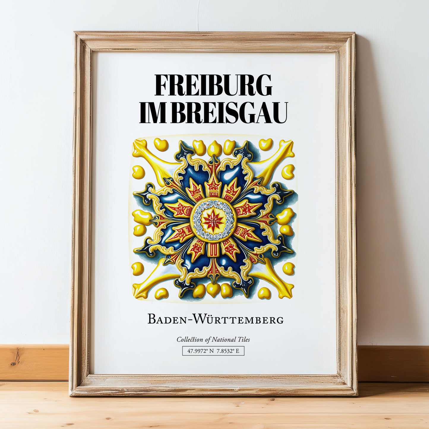 Freiburg Im Breisgau, Germany – Travel Print, in wooden frame leaning on the floor