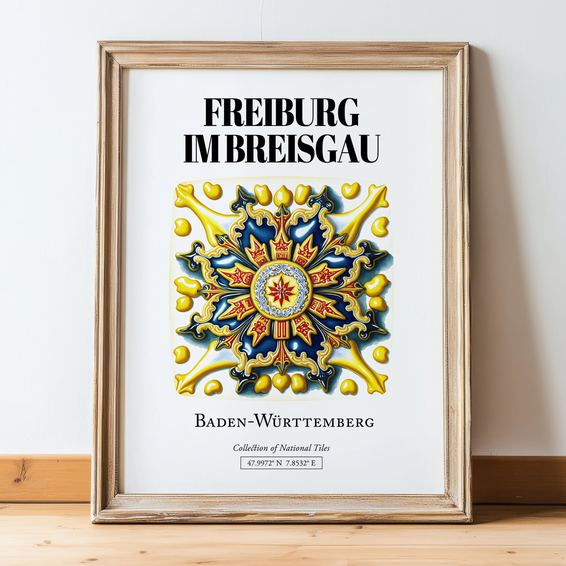 Freiburg Im Breisgau, Germany – Travel Print, in wooden frame leaning on the floor