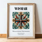 Wismar, Germany – Travel Poster, in wooden frame leaning on the floor