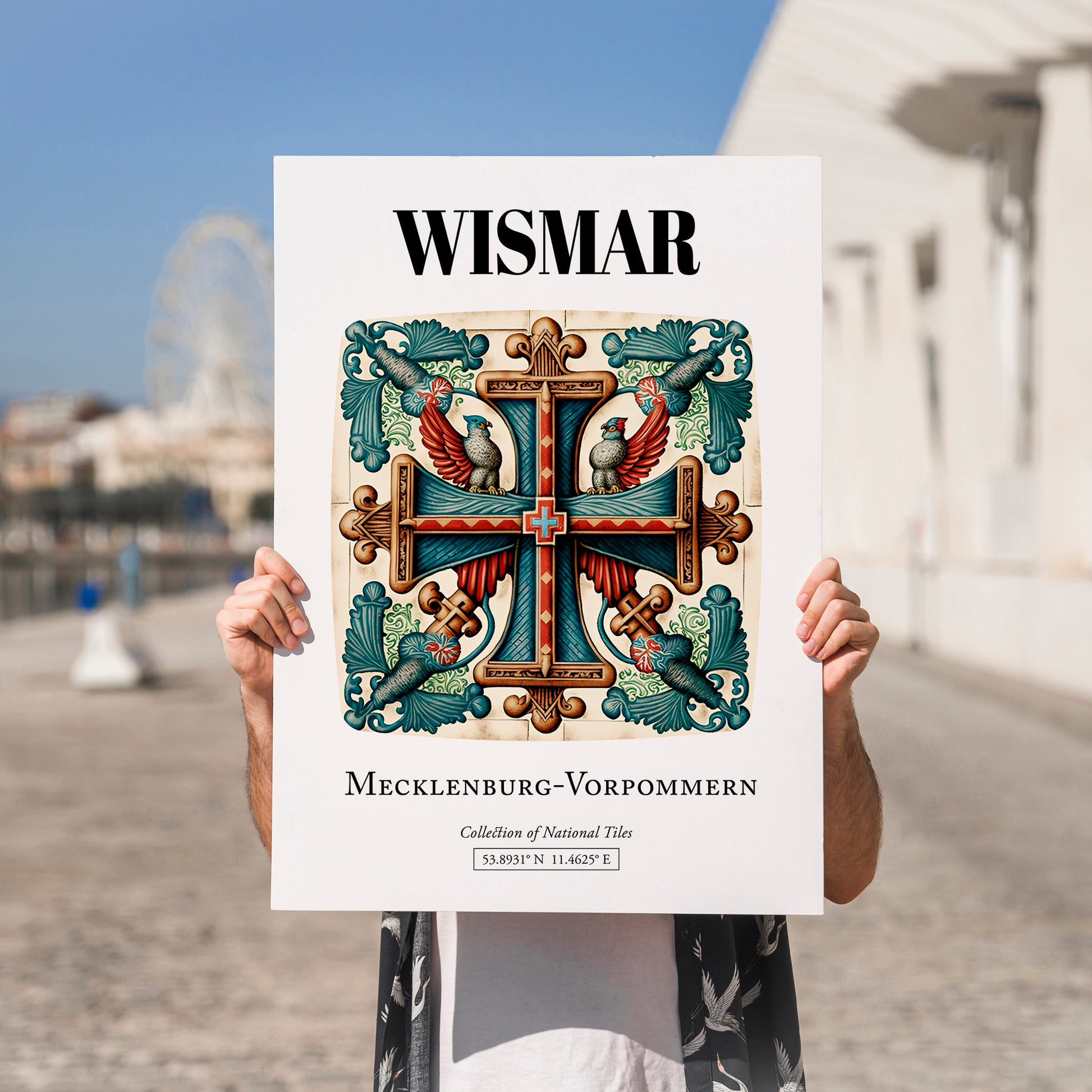 Wismar, Germany – Travel Poster, no-text version framed in wood
