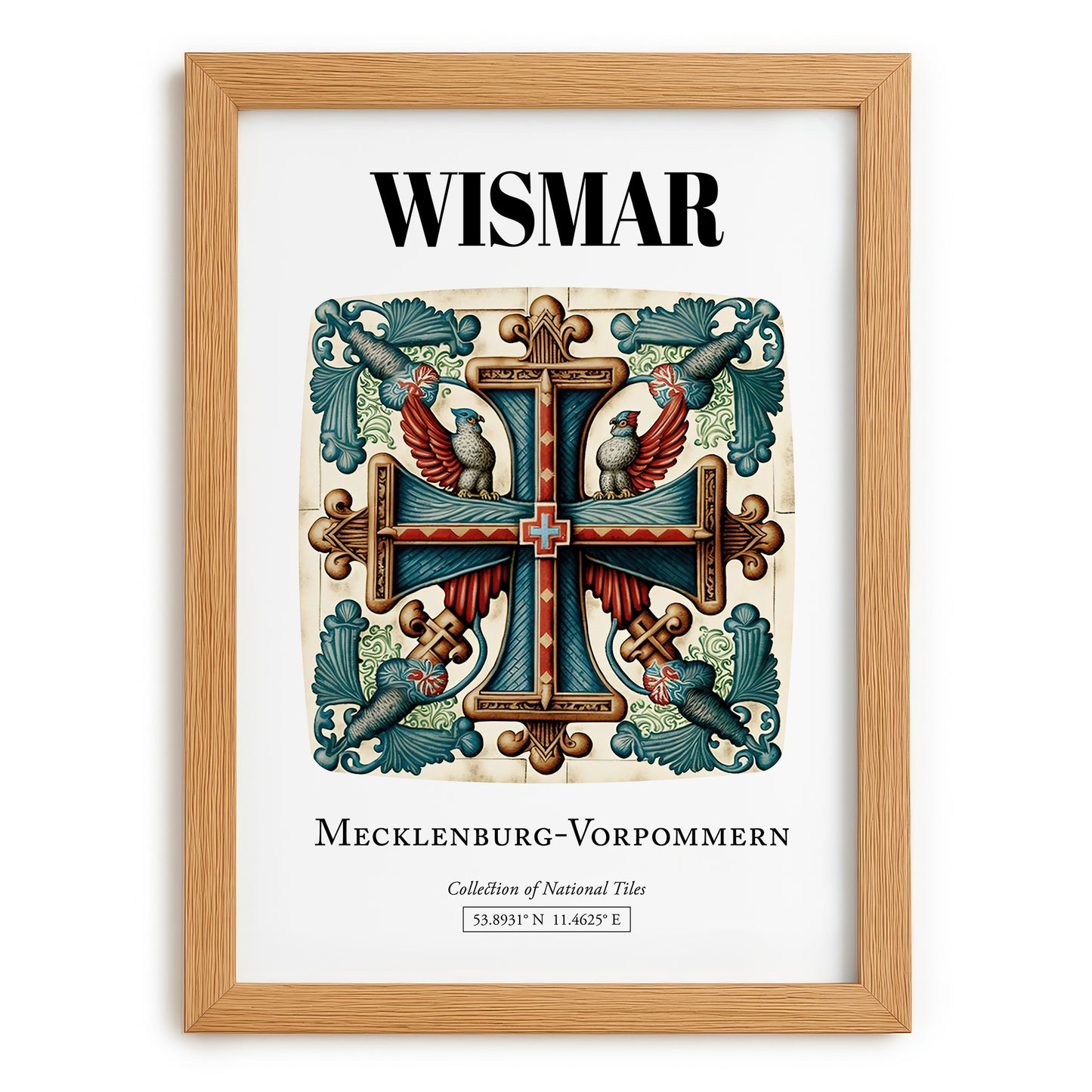 Wismar, Germany – Travel Poster, set in oak frame