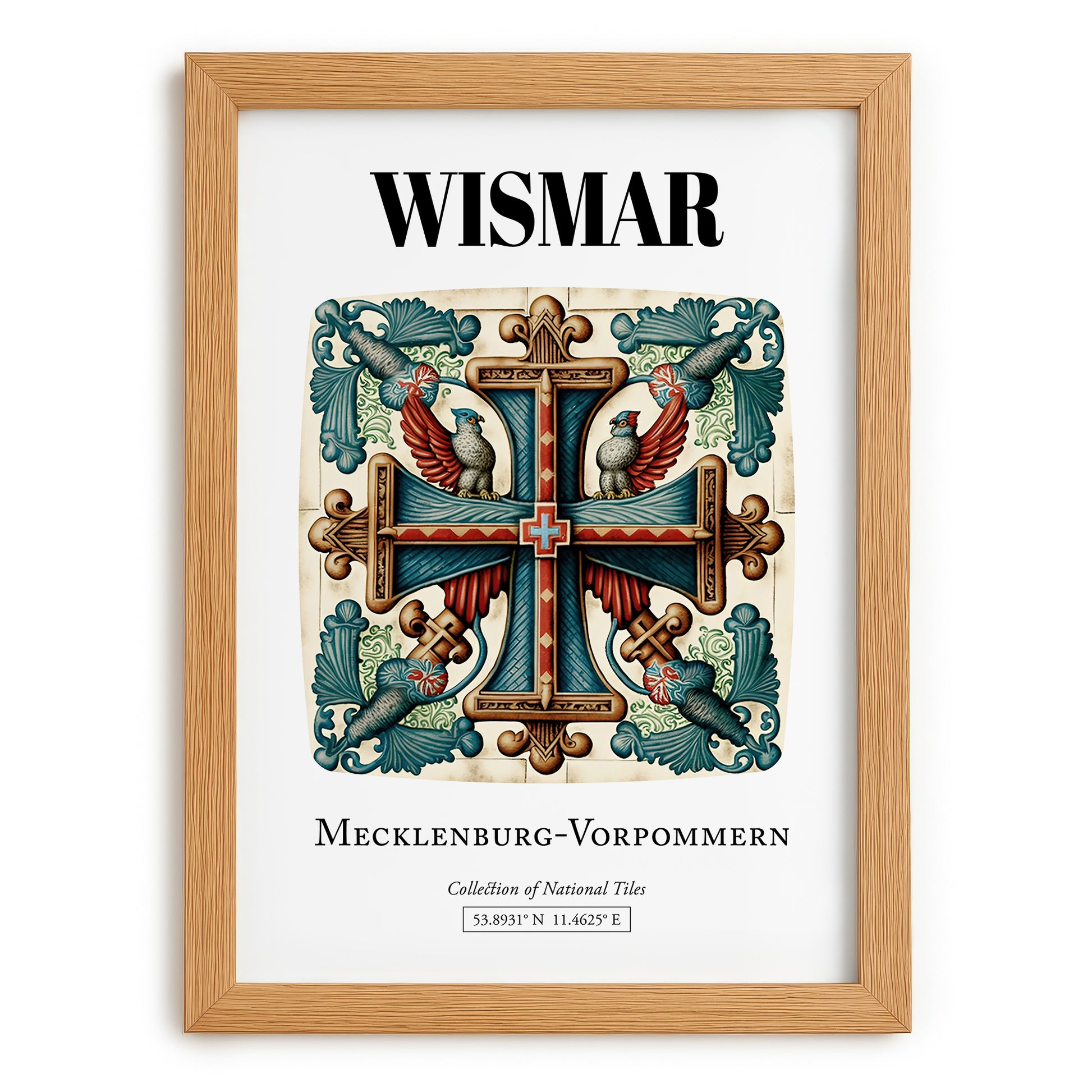 Wismar, Germany – Travel Poster, set in oak frame