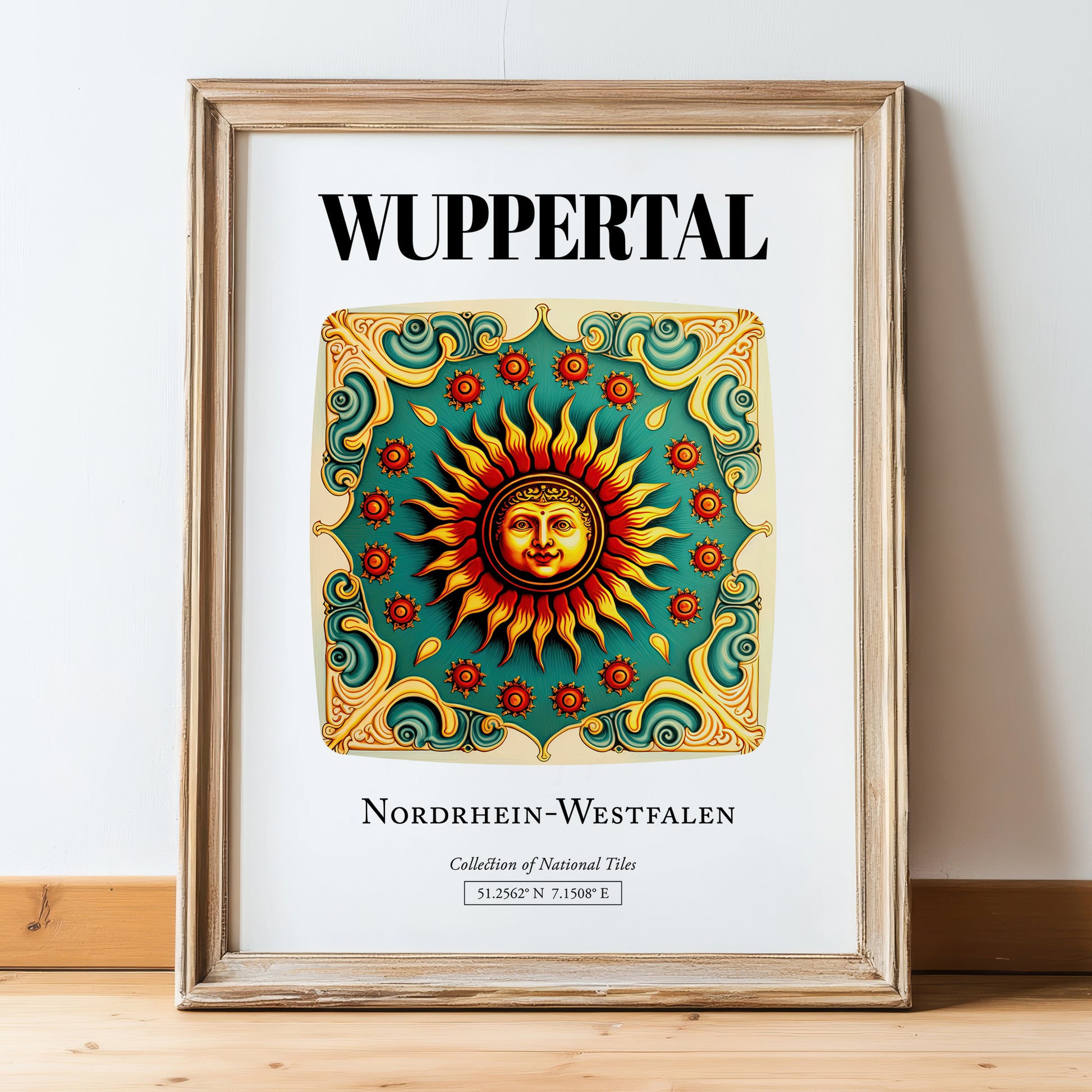 Wuppertal, Germany – Travel Wall Art, in wooden frame leaning on the floor