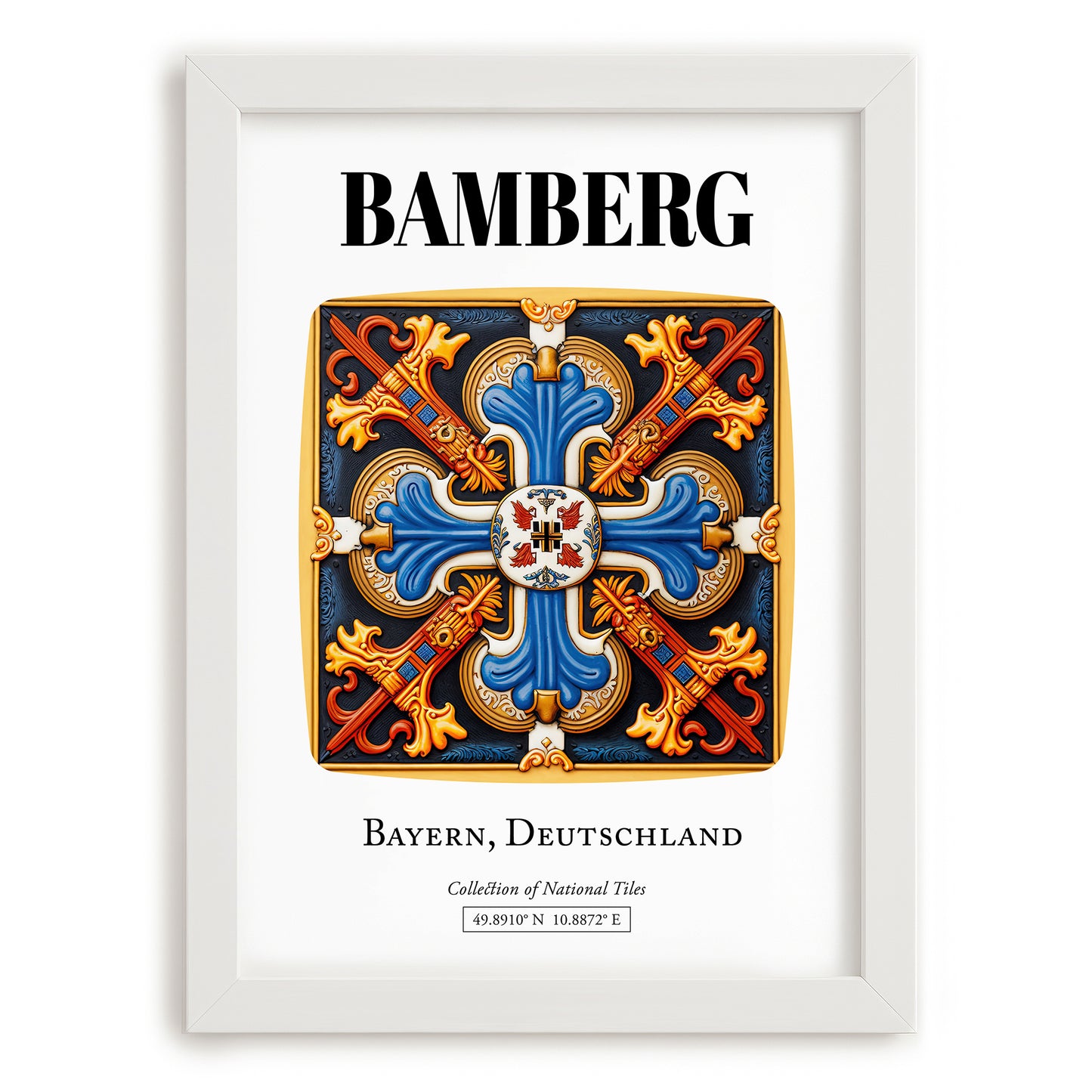 Bamberg, Germany – Travel Poster, placed in minimal white frame