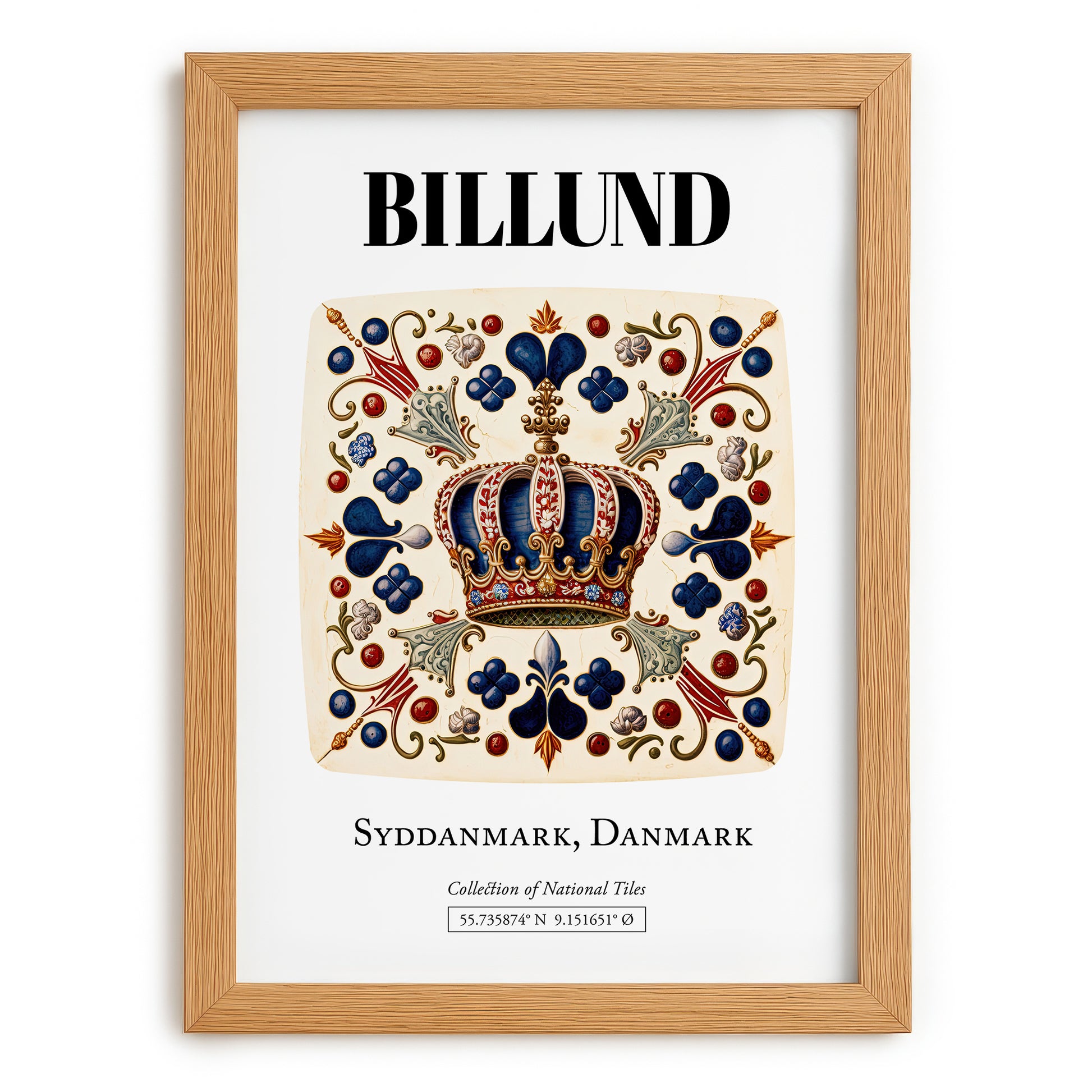 Billund, Denmark – Travel Destination Art, set in oak frame