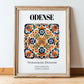 Odense, Denmark – Illustrated Travel Poster, in wooden frame leaning on the floor