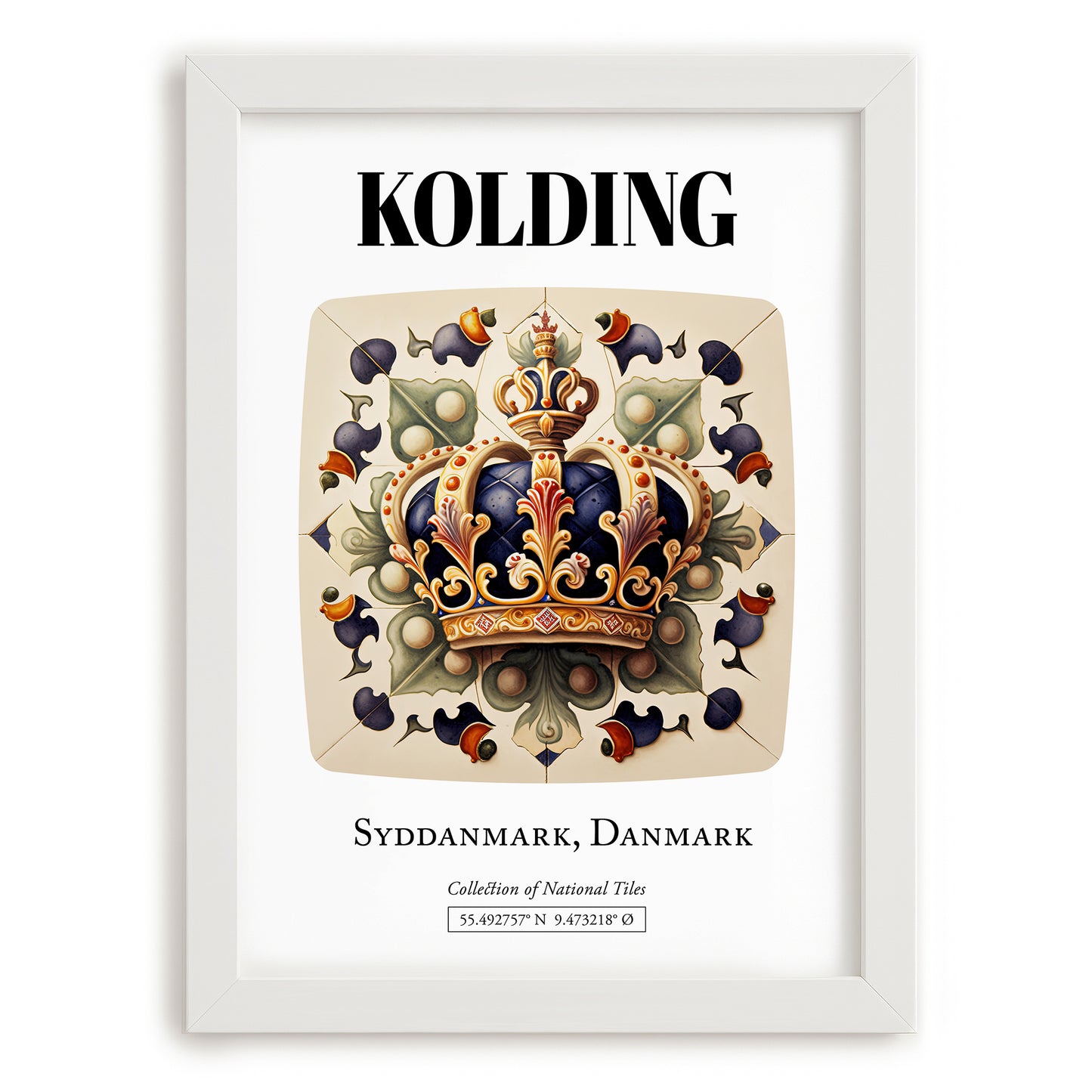 Kolding, Denmark – Travel Poster, placed in minimal white frame