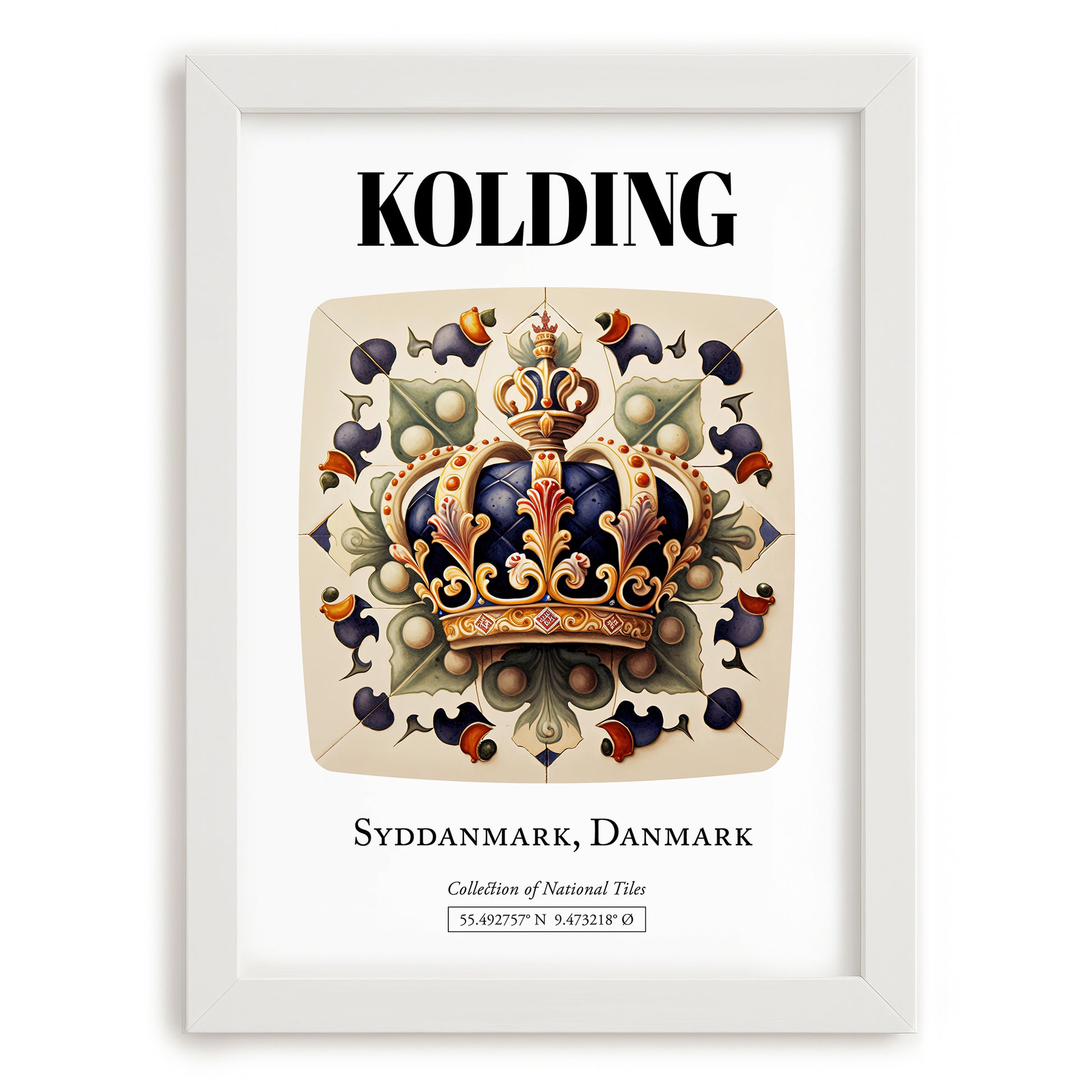 Kolding, Denmark – Travel Poster, placed in minimal white frame