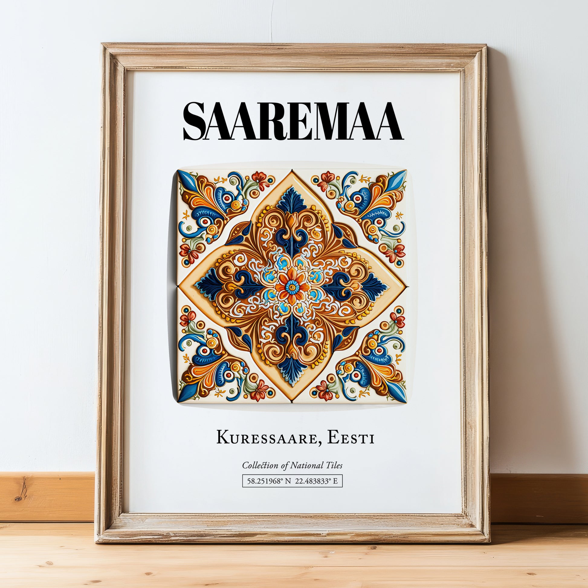 Kuressaare, Estonia – Tourist Destination Poster, in wooden frame leaning on the floor