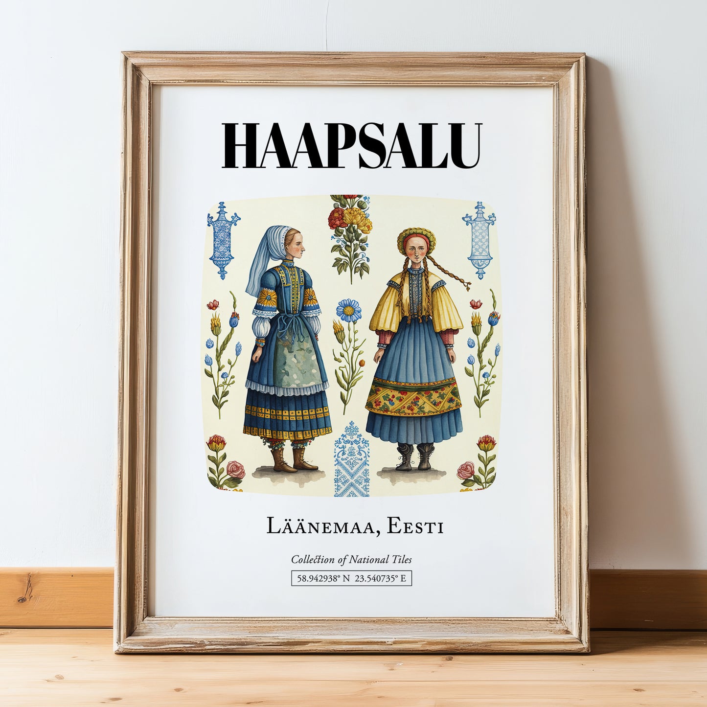 Haapsalu, Estonia – Travel Poster, in wooden frame leaning on the floor