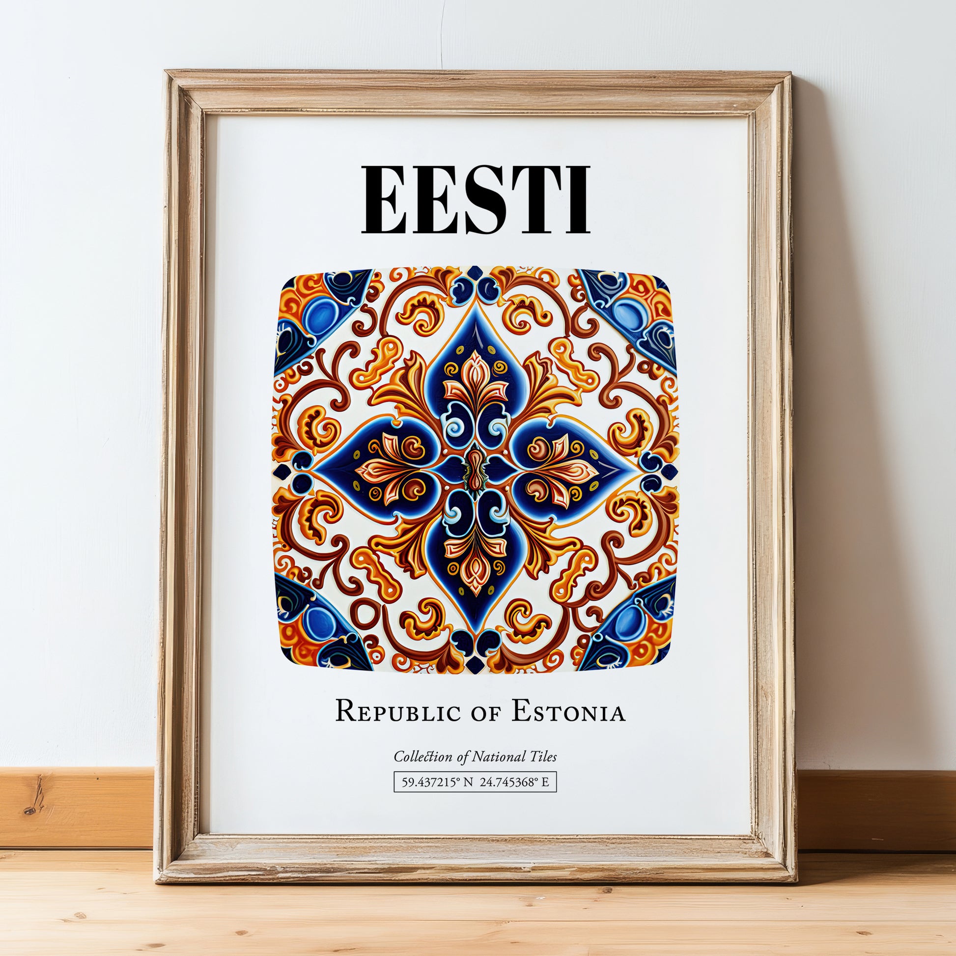 Eesti, Estonia – Travel Print, in wooden frame leaning on the floor