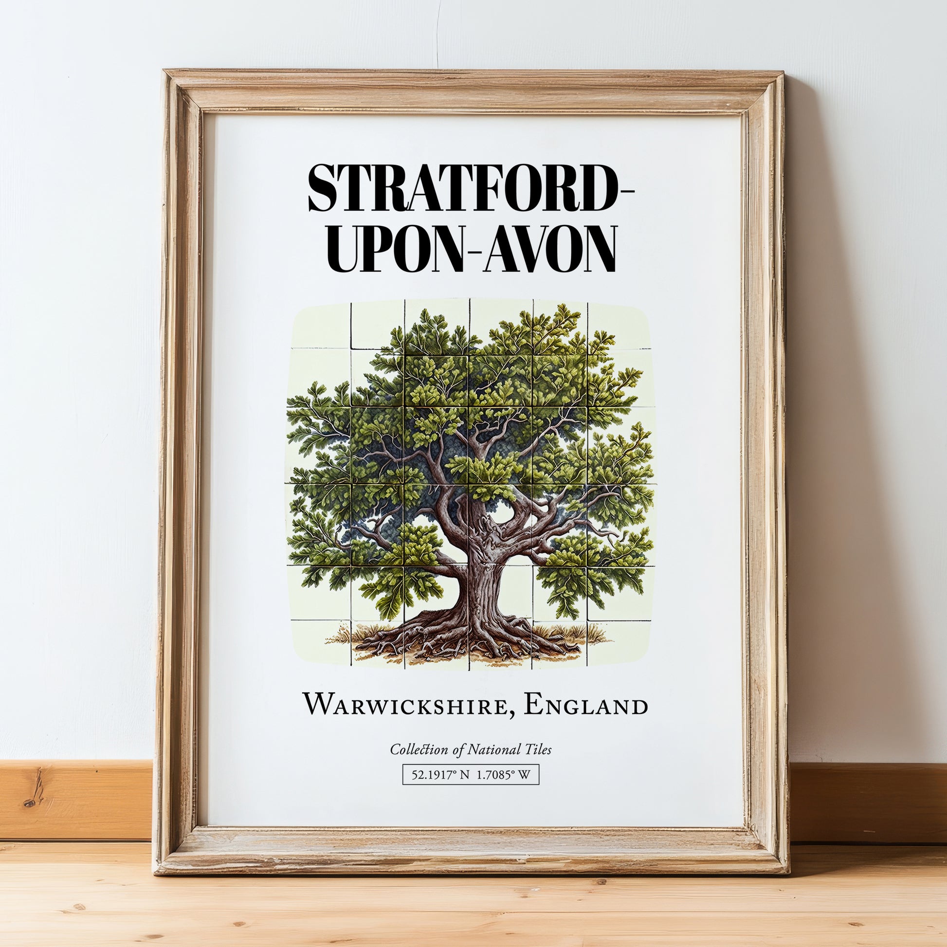 Stratford-upon-avon, England – Travel Poster, in wooden frame leaning on the floor