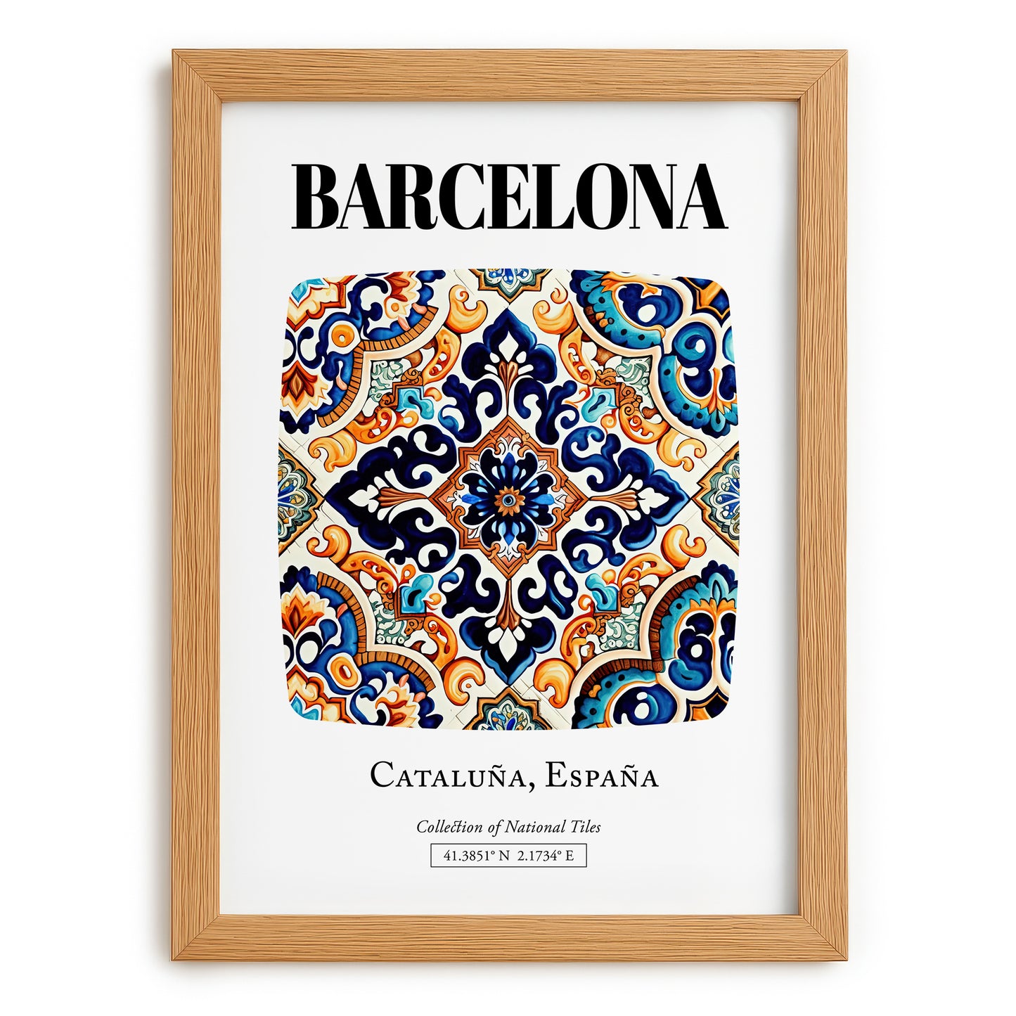 Barcelona, Spain – Travel Print, set in oak frame