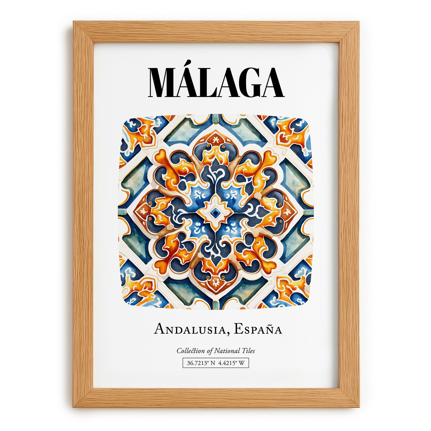 Málaga, Spain – Travel Wall Decor, set in oak frame