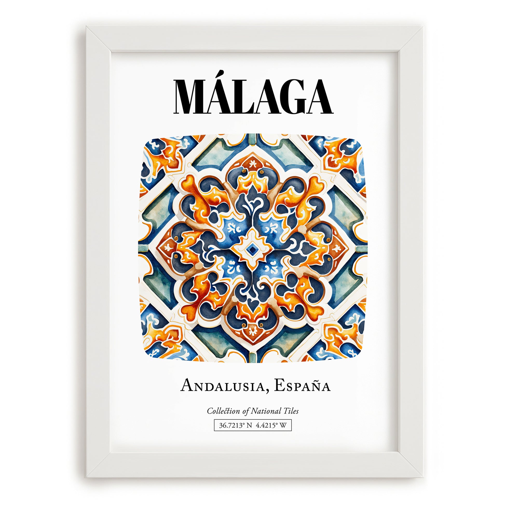 Málaga, Spain – Travel Wall Decor, placed in minimal white frame