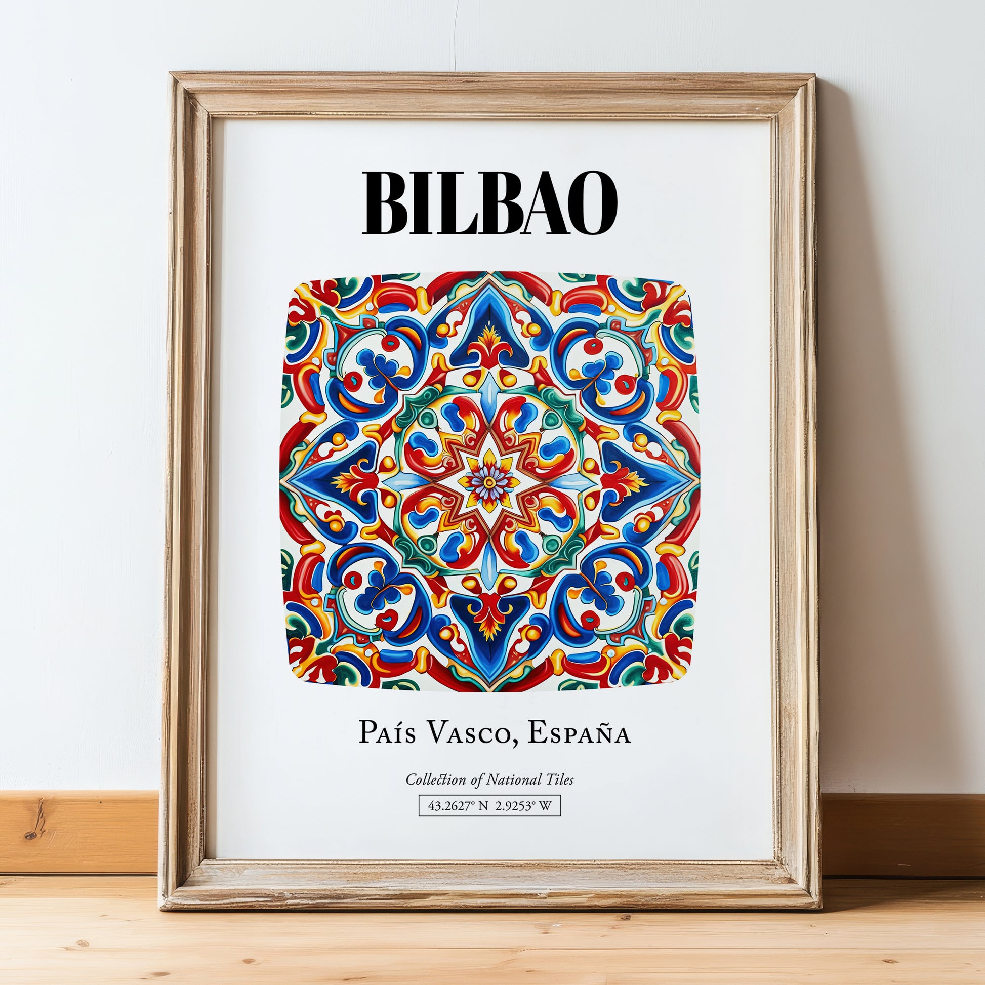 Bilbao, Spain – Travel Memories Wall Print, in wooden frame leaning on the floor