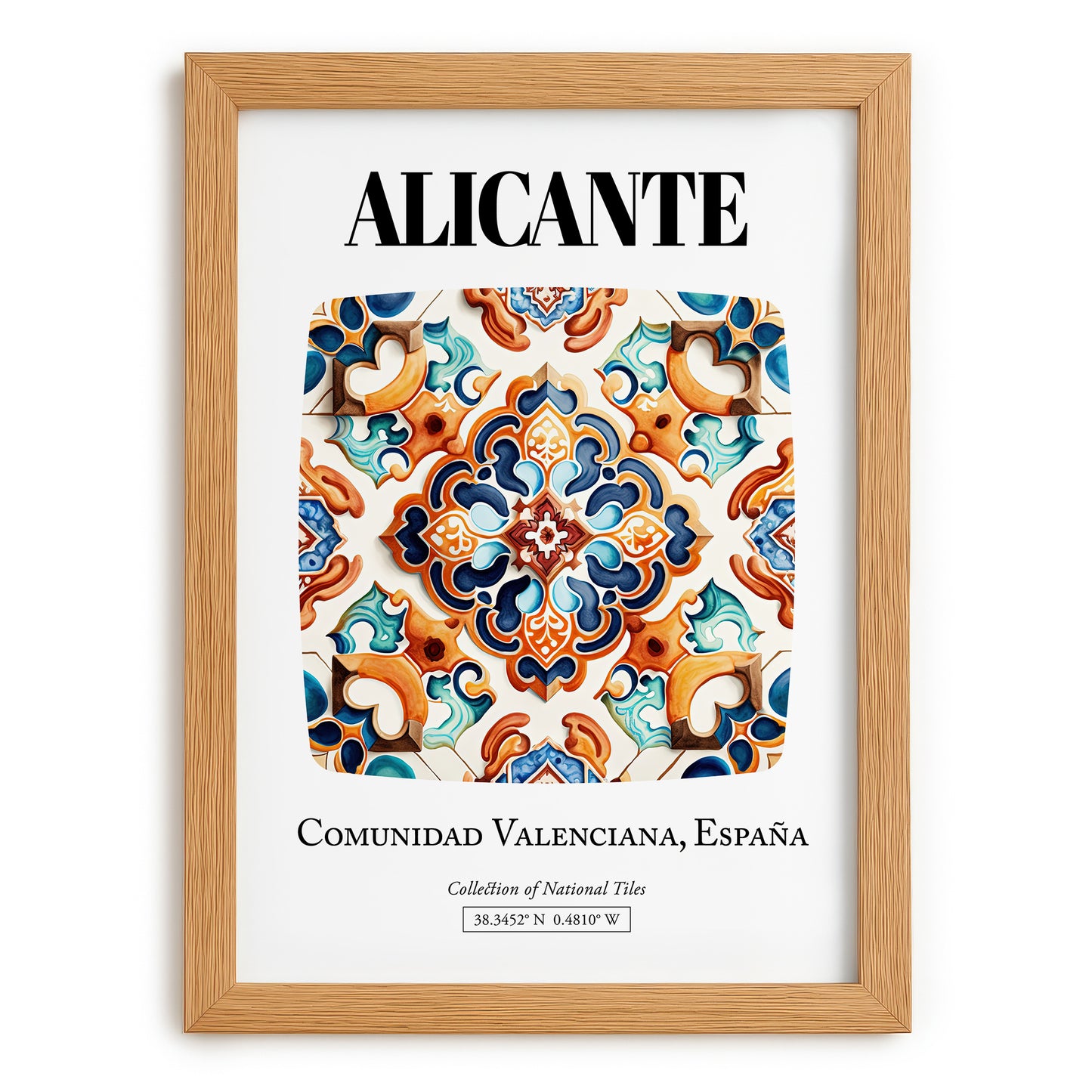 Alicante, Spain – Minimalist Travel Print, set in oak frame