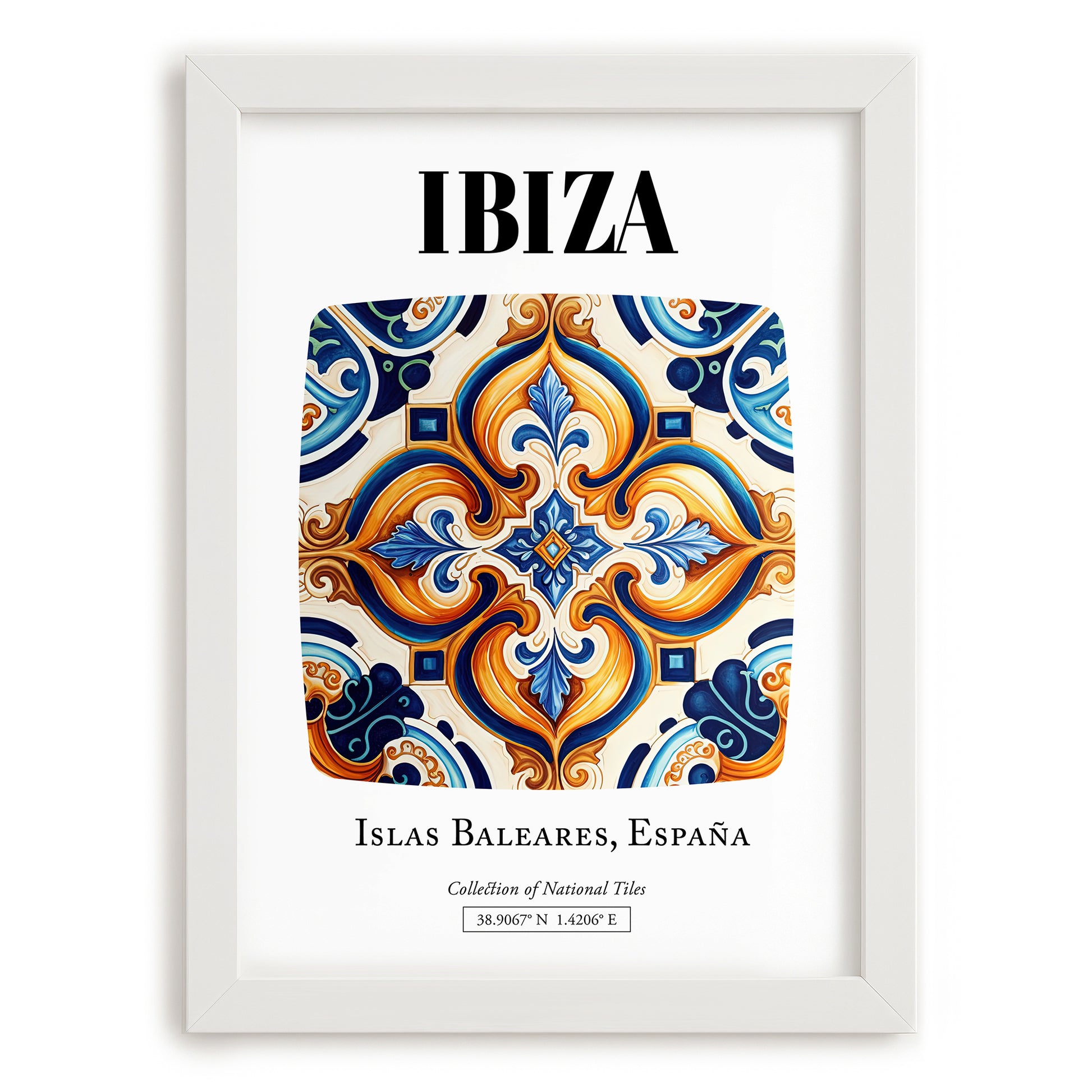 Ibiza, Spain – Historic Cities Art Print, placed in minimal white frame