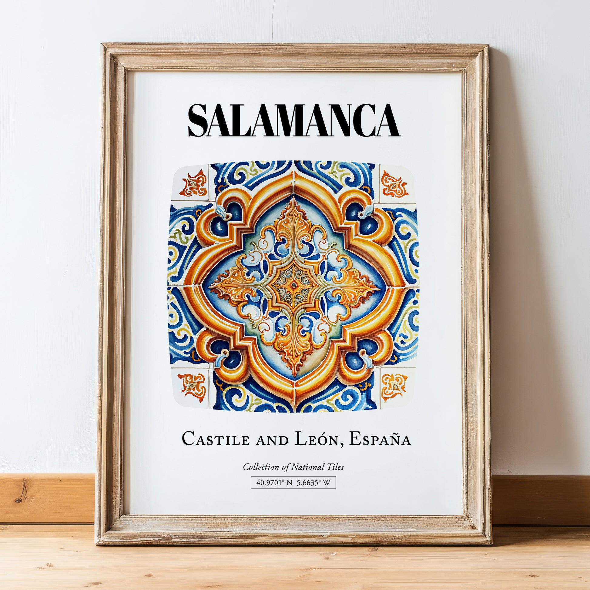 Salamanca, Spain – Travel Wall Decor, in wooden frame leaning on the floor